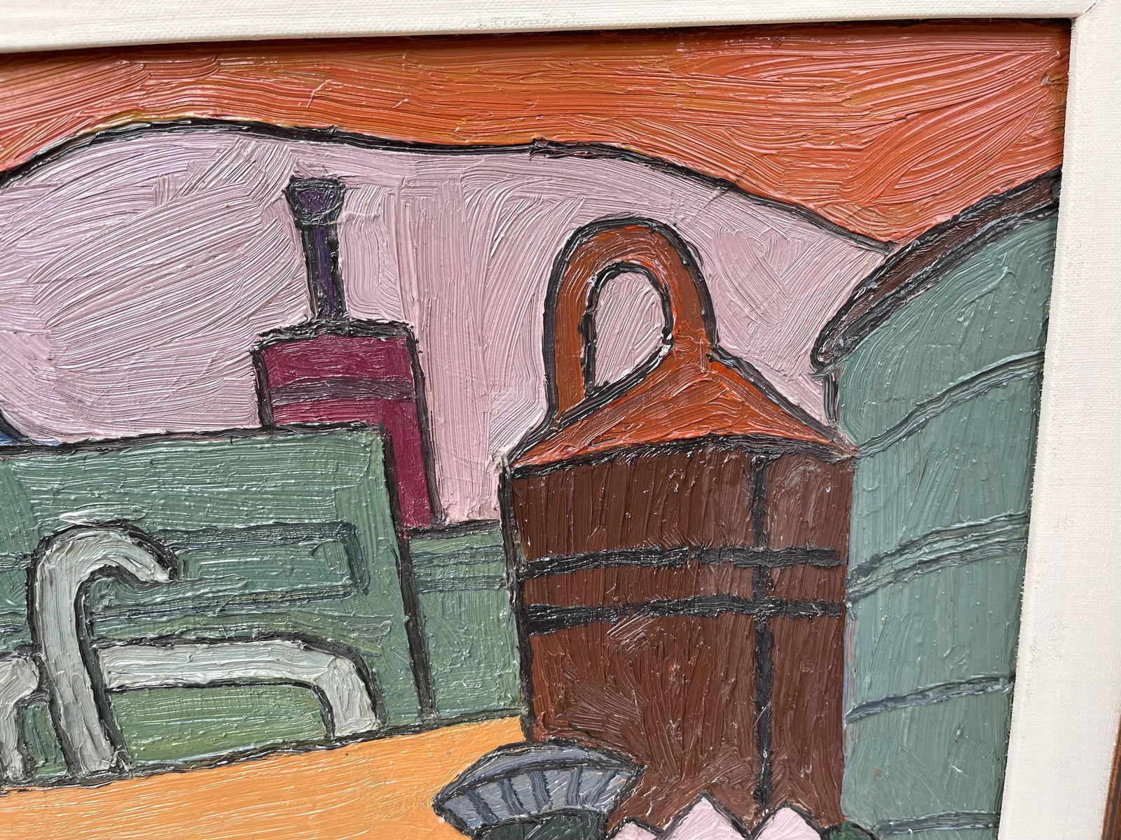 1950s Abstract by Ora Gipe. A Berkeley, California Urban Industrial Scene., Signed Oil Painting. - 8