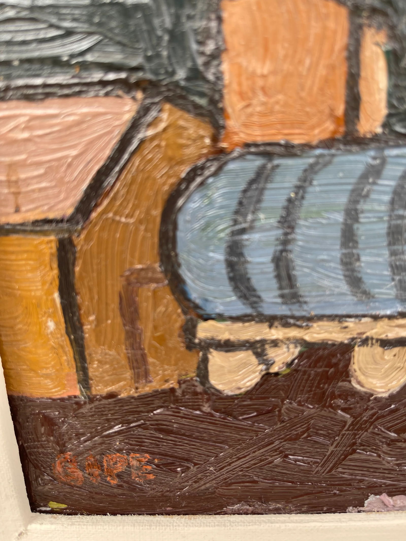 1950s Abstract by Ora Gipe. A Berkeley, California Urban Industrial Scene., Signed Oil Painting. - 9