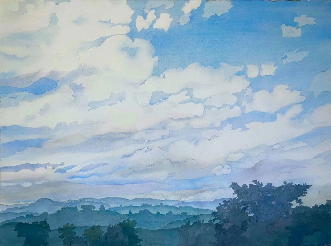 "Upstate Afternoon" Contemporary Abstract Mountain Landscape Watercolor Painting by Deborah Dorsey: Upstate Afternoon is a unique watercolor painting by Deborah Dorsey. From a series she created while visiting upstate New York. Deborah Dorsey was born in Alexandria, Virginia and studied art at the A
