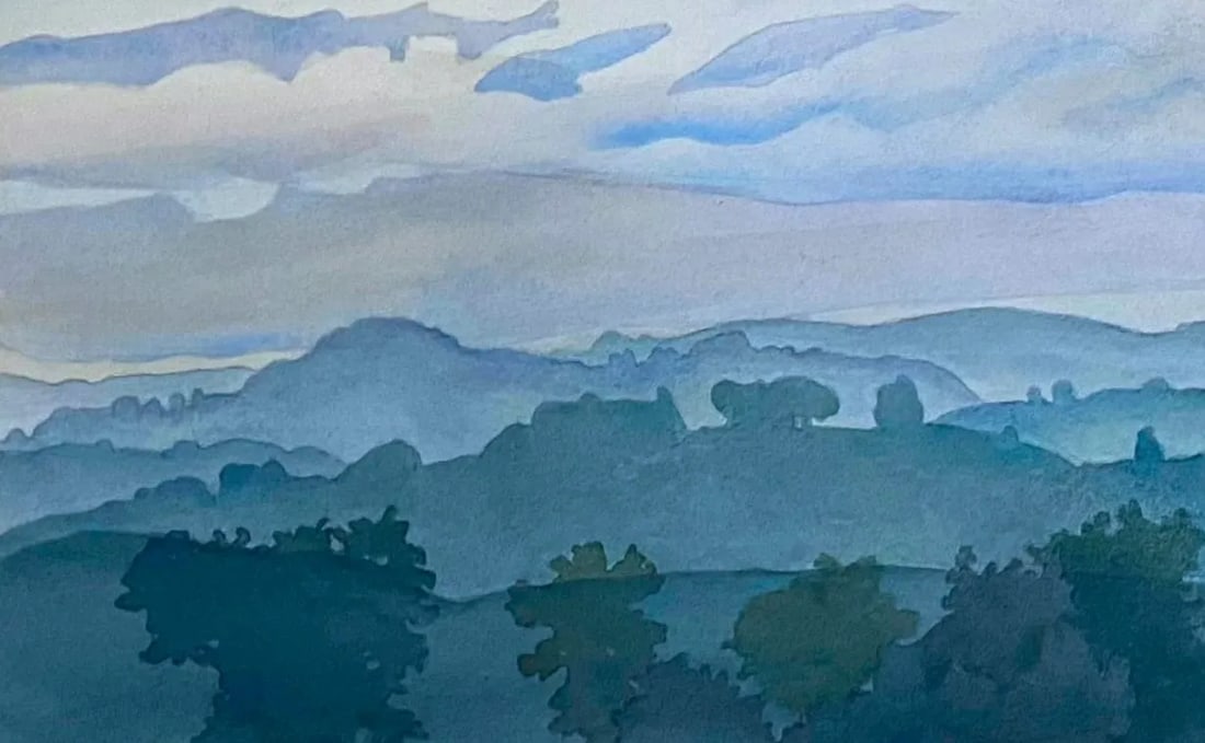"Upstate Afternoon" Contemporary Abstract Mountain Landscape Watercolor Painting by Deborah Dorsey - 2