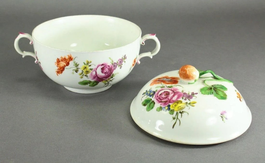 Circa 1756 Vienna Porcelain Ecuelle Bowl & Cover W. Strawberry Knob - 5