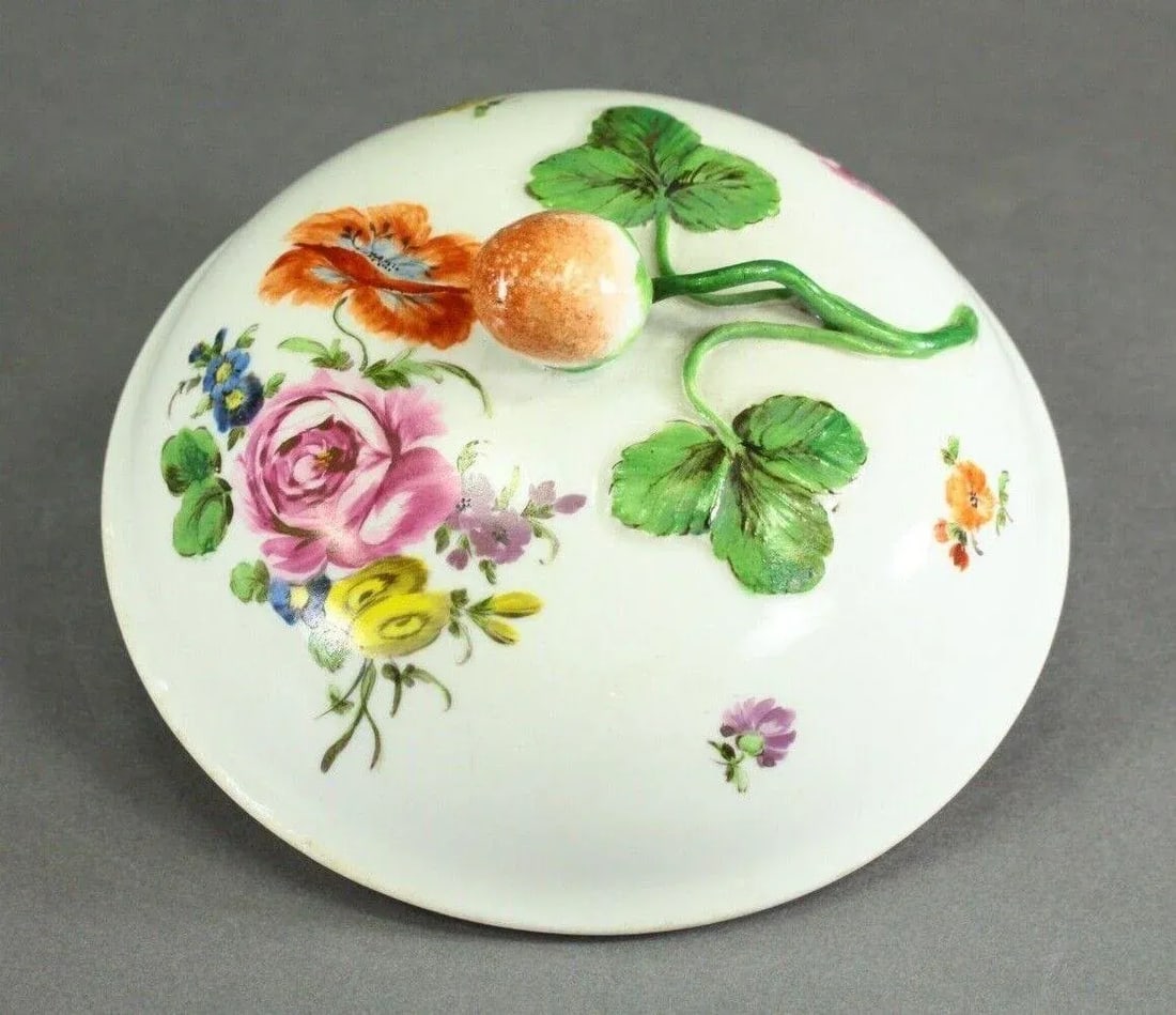Circa 1756 Vienna Porcelain Ecuelle Bowl & Cover W. Strawberry Knob - 6