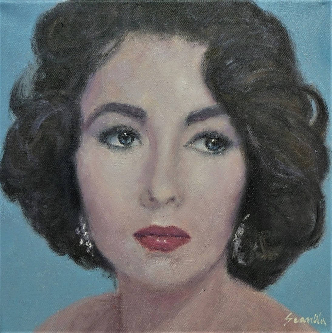 Sean Wu Original Oil Portrait Painting of Elizabeth Taylor: This is a oil portrait of young Elizabeth Taylor Condition: Imperfections: No Imperfections Dimensions: Height: 12 in. Width: 12 in. Depth: 1 in. Category: Paintings Origin: United States Materials: