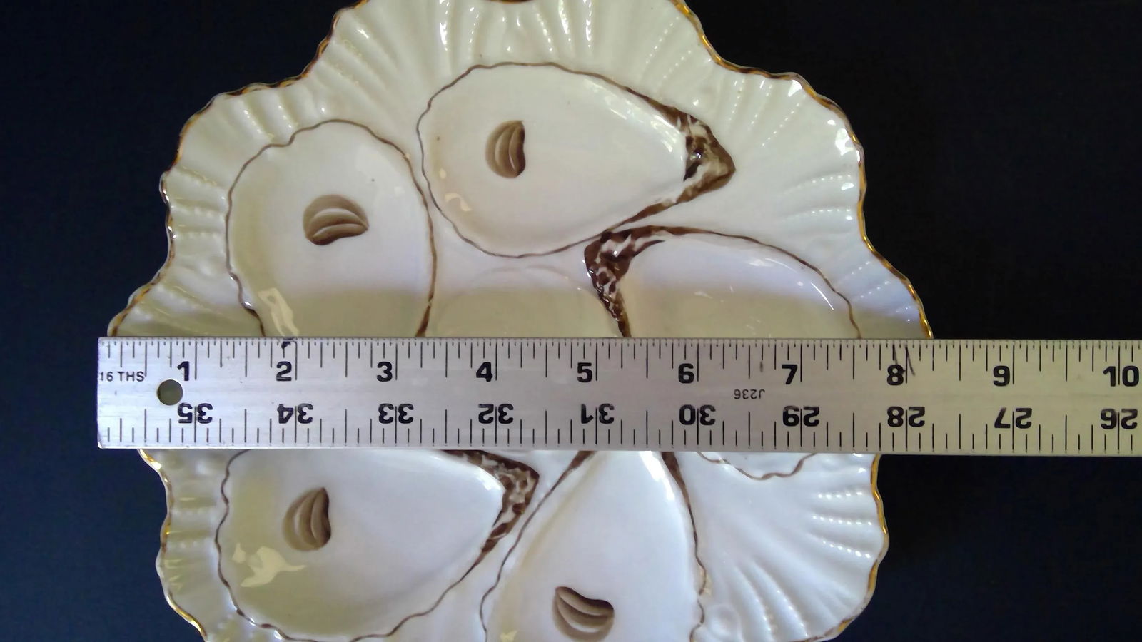 Antique Late 19th Century Registrirt 5 Well Oyster Plate 1880's With Gold Trim From Germany - 11