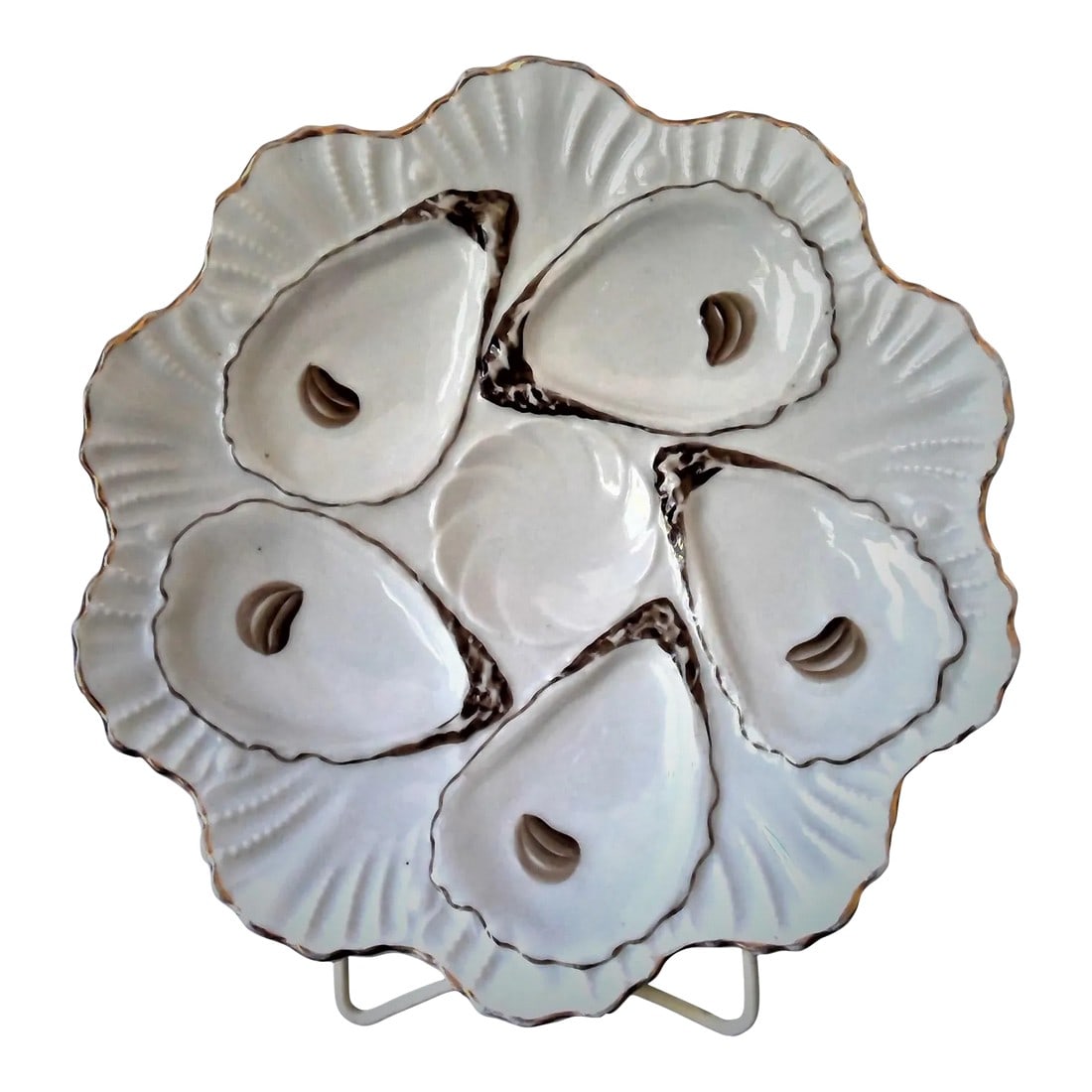 Antique Late 19th Century Registrirt 5 Well Oyster Plate 1880's With Gold Trim From Germany (1 of 12)