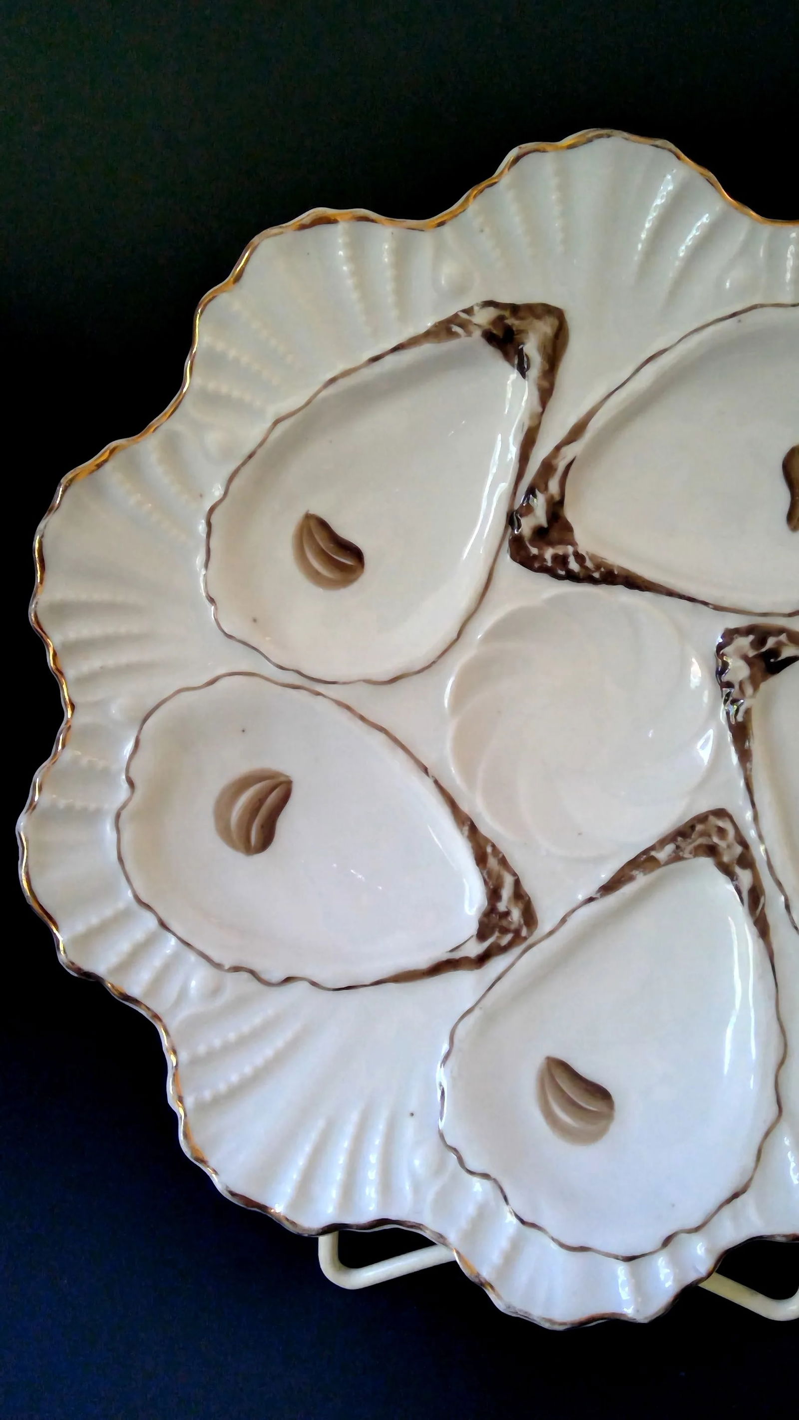 Antique Late 19th Century Registrirt 5 Well Oyster Plate 1880's With Gold Trim From Germany - 3