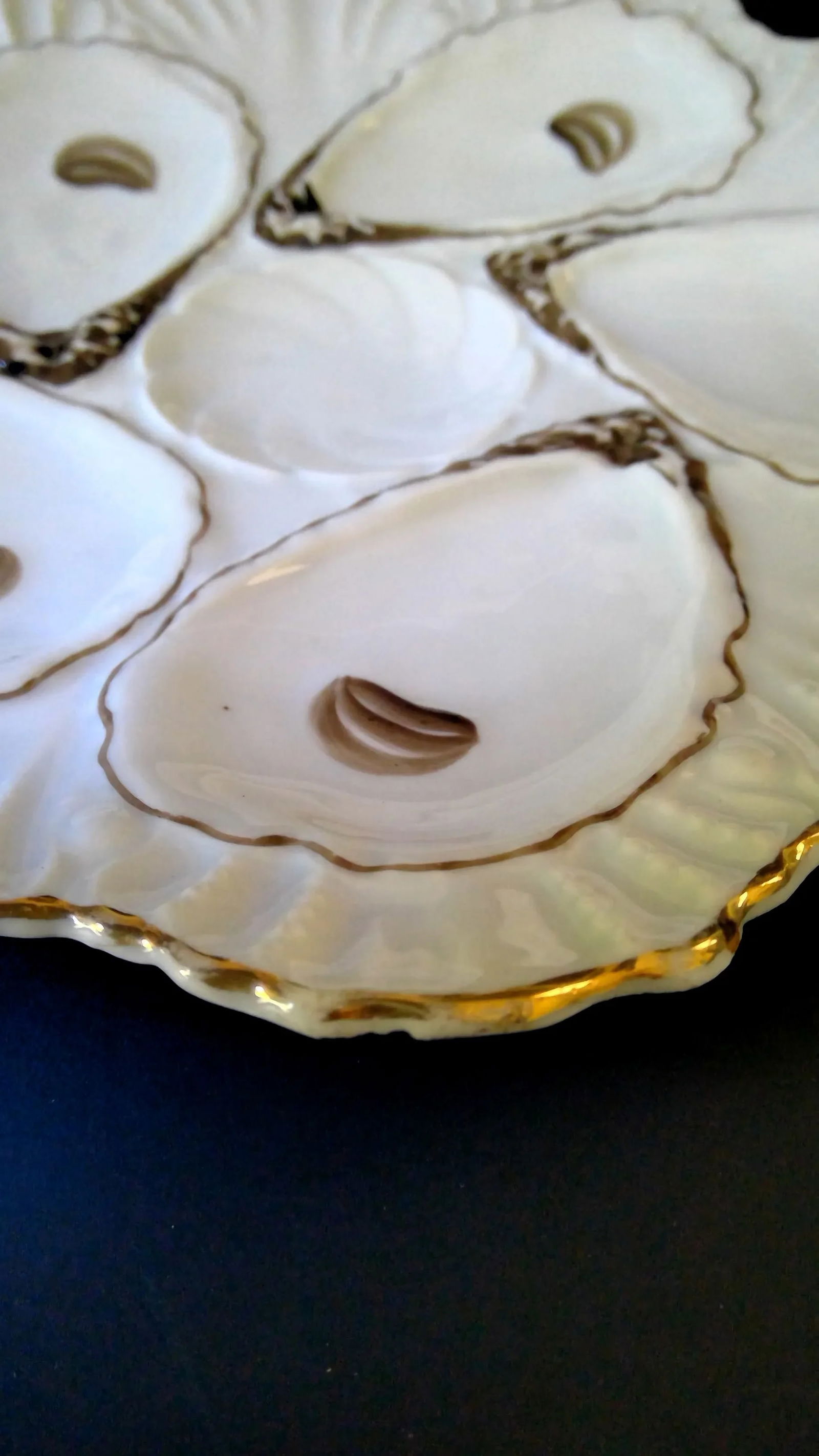 Antique Late 19th Century Registrirt 5 Well Oyster Plate 1880's With Gold Trim From Germany - 5