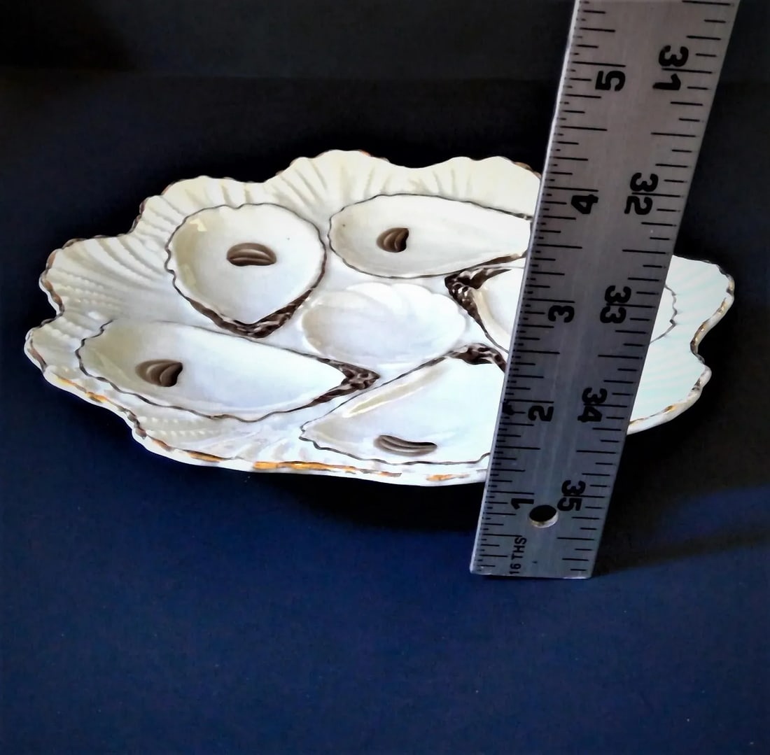 Antique Late 19th Century Registrirt 5 Well Oyster Plate 1880's With Gold Trim From Germany - 9