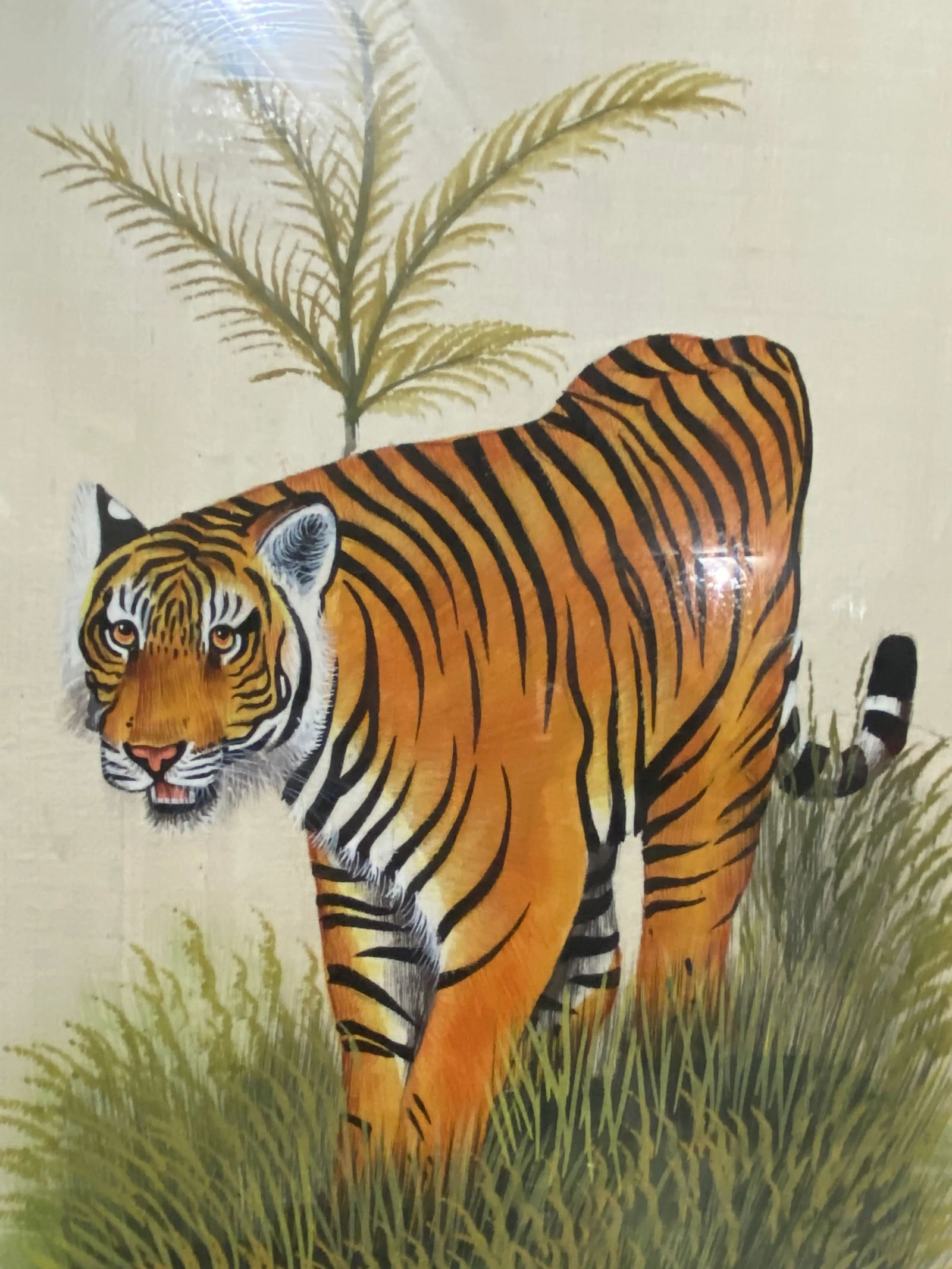 20th C. Burlwood Framed Tiger Painting - 3