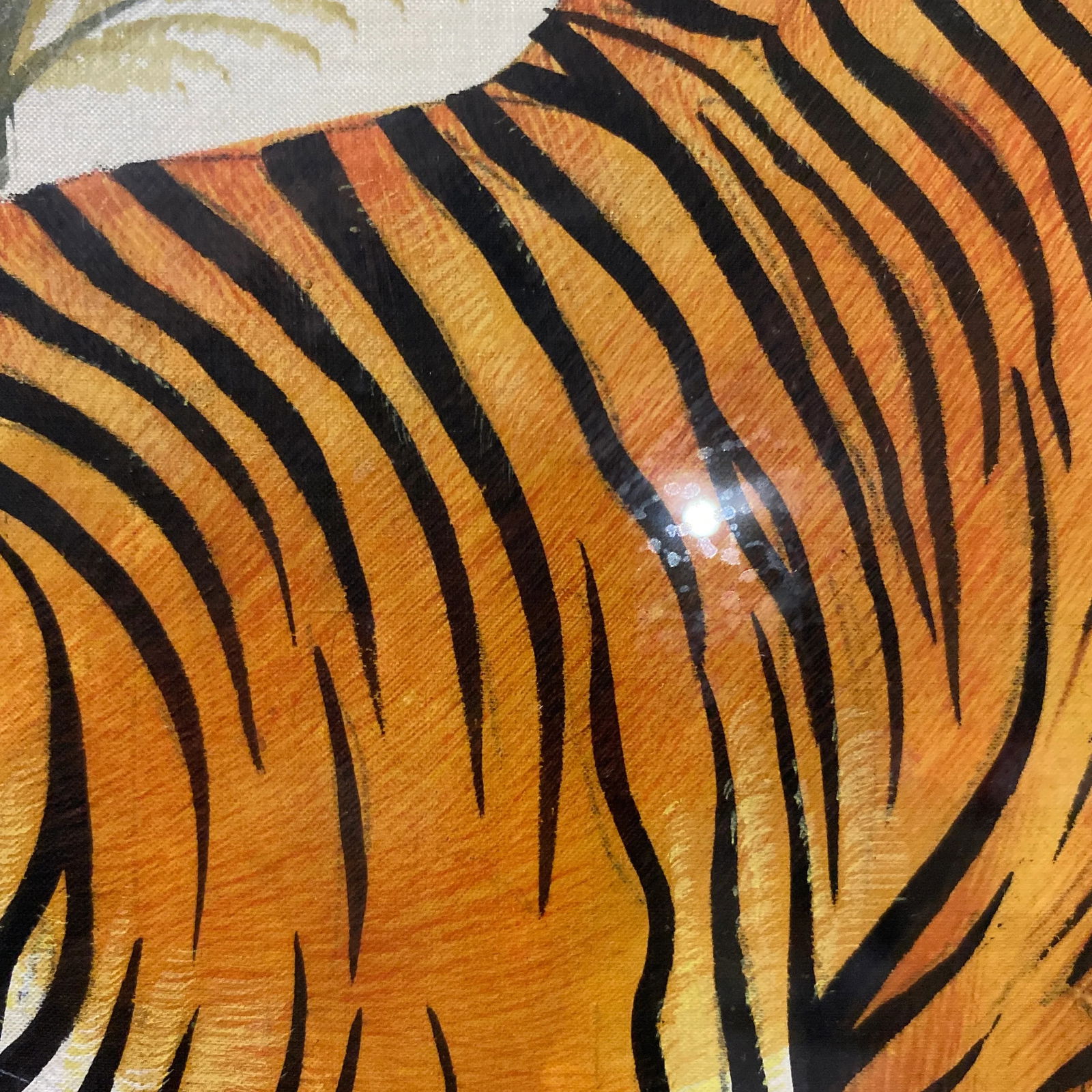 20th C. Burlwood Framed Tiger Painting - 4