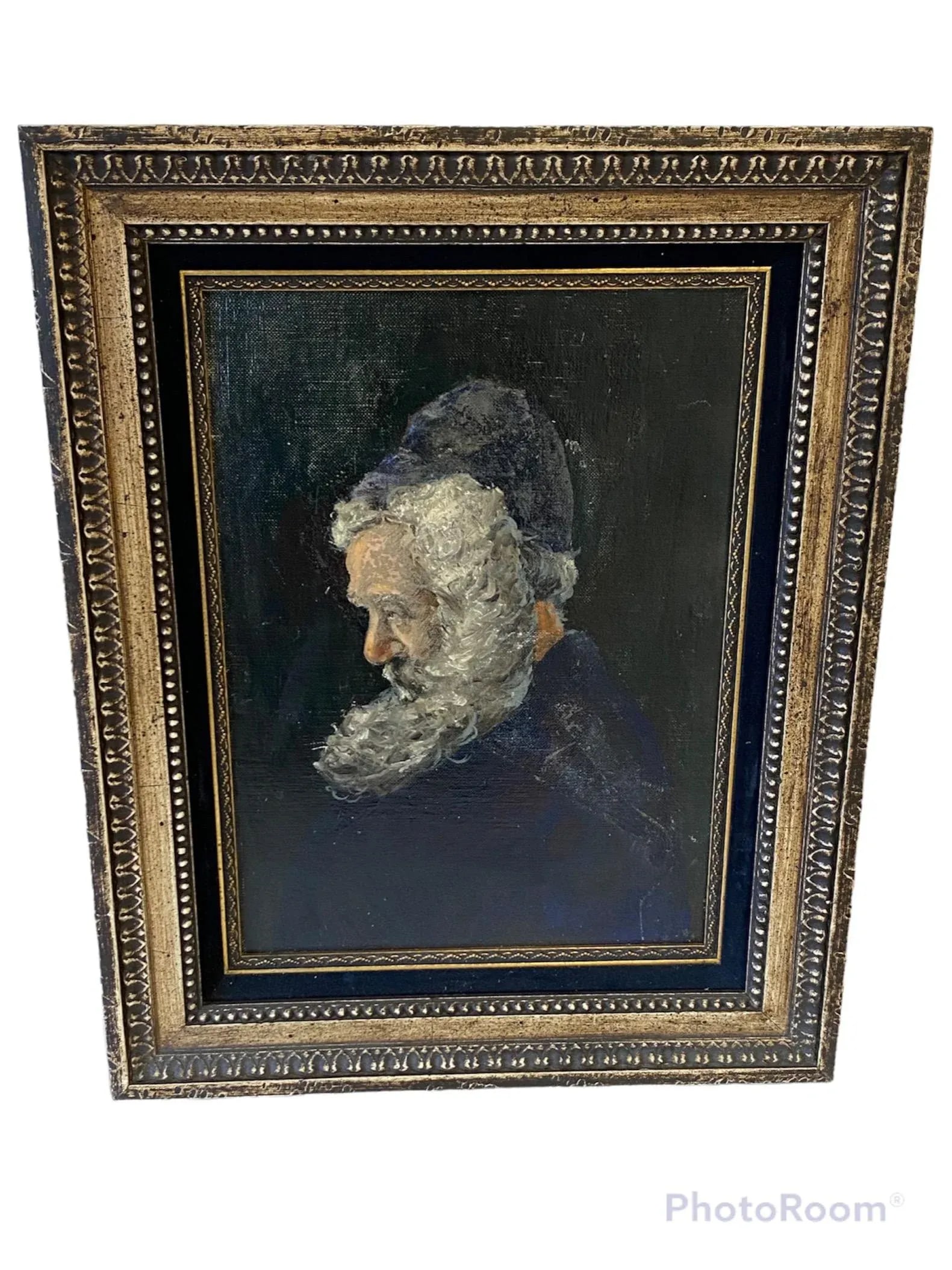 Early 20th Century Framed Old Man Profile Portrait Oil Painting - 13
