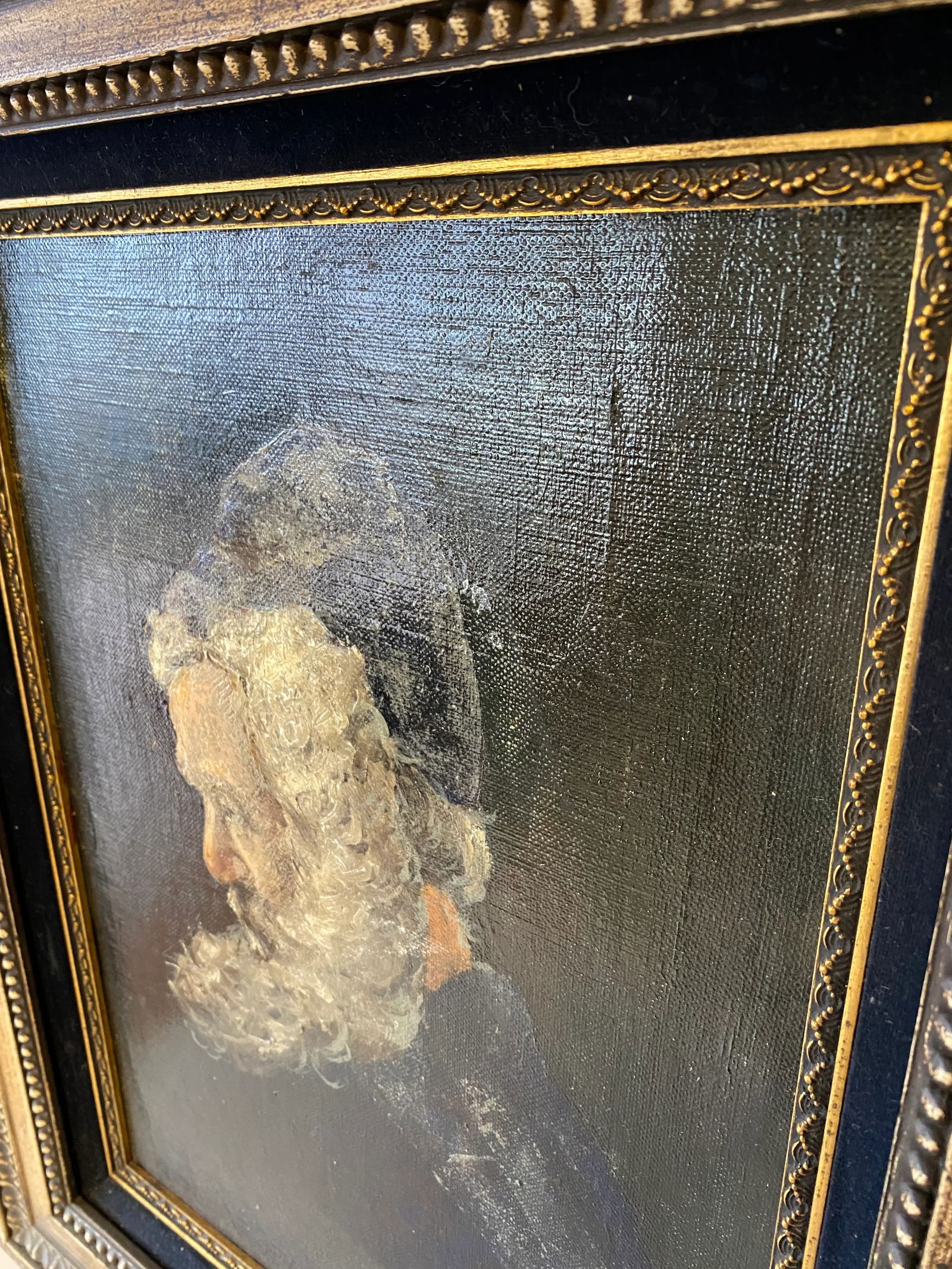 Early 20th Century Framed Old Man Profile Portrait Oil Painting - 2