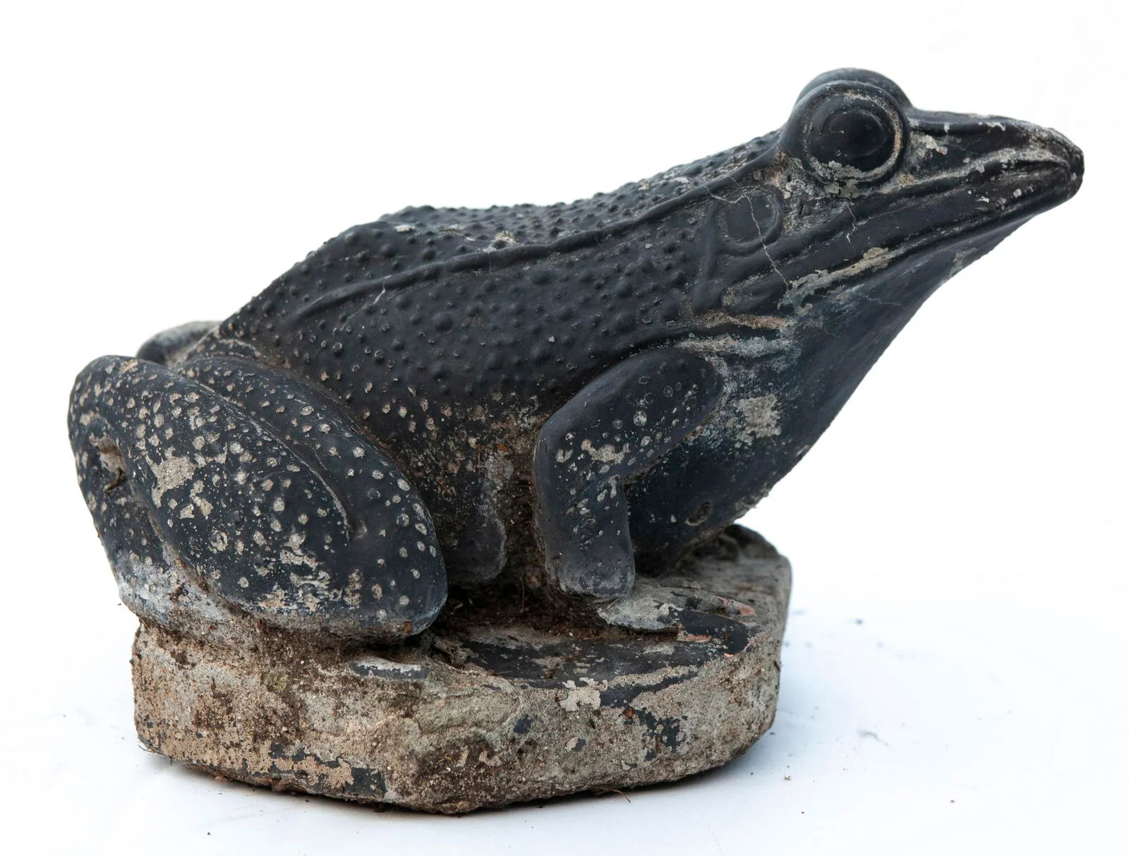 Vintage Cement Garden Frog With Aged Black Paint - 2