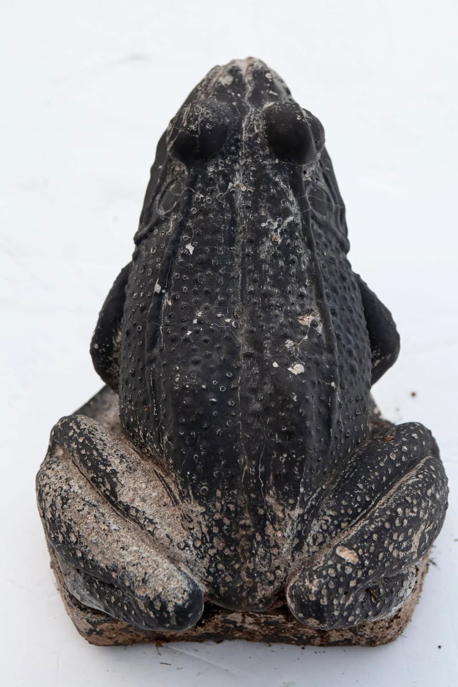 Vintage Cement Garden Frog With Aged Black Paint - 4