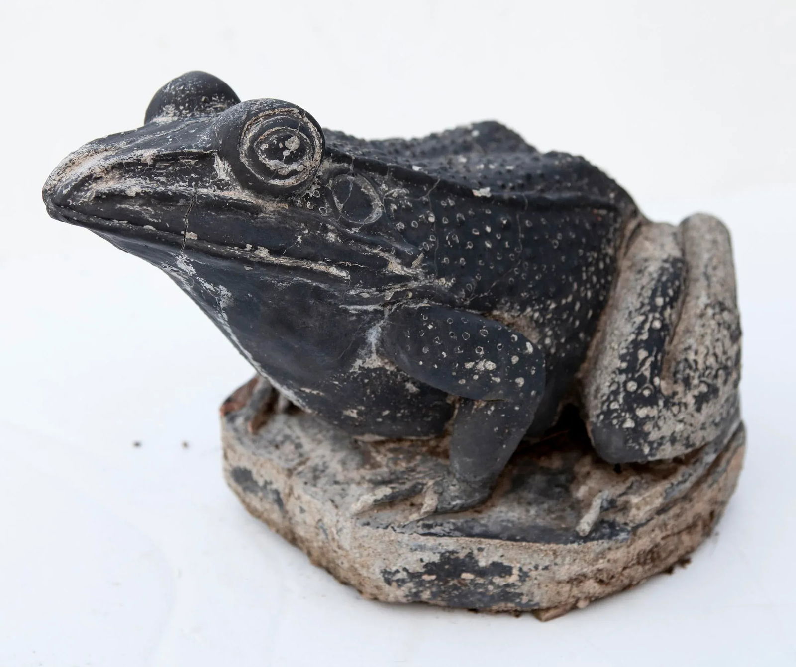 Vintage Cement Garden Frog With Aged Black Paint - 7