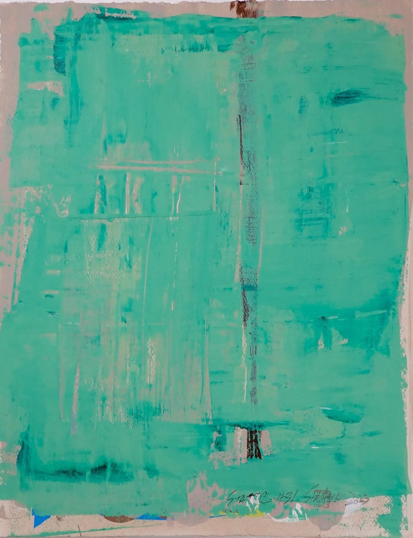 Static 431 Framed Abstract Green Mixed-Media Painting (1 of 5)