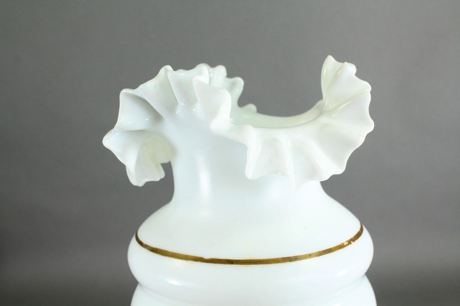 Victorian 19th/20th Century Bristol Glass Vase Opaque White With Ruffled Top - 10