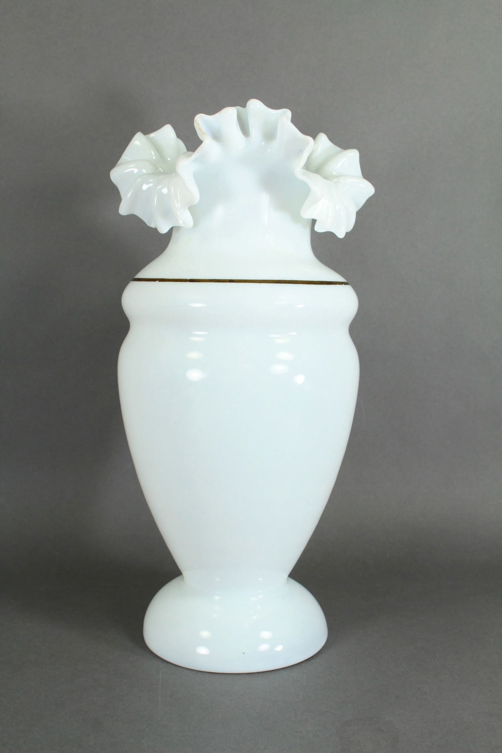 Victorian 19th/20th Century Bristol Glass Vase Opaque White With Ruffled Top - 13