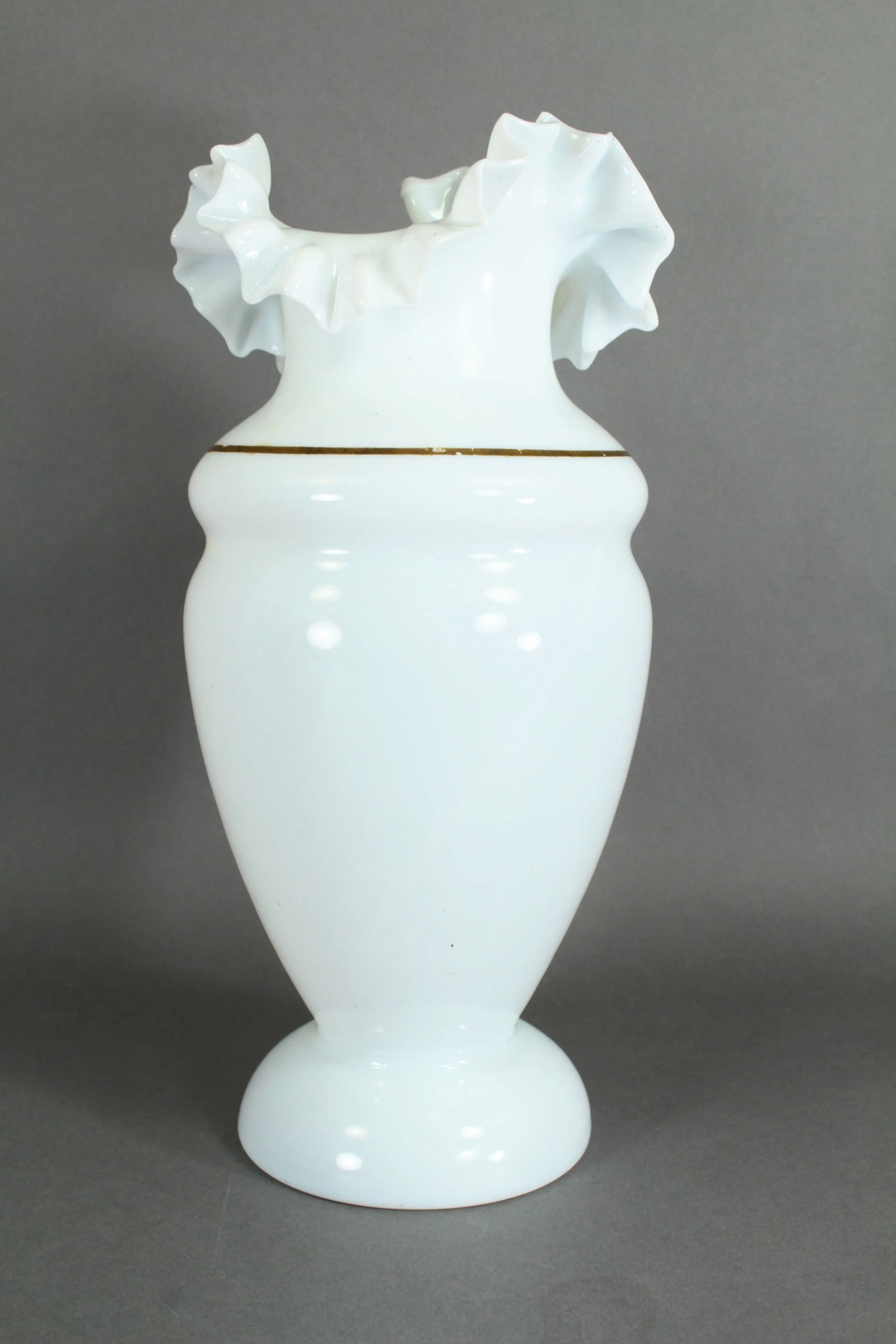 Victorian 19th/20th Century Bristol Glass Vase Opaque White With Ruffled Top - 4