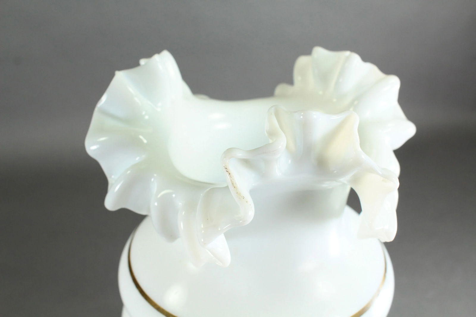 Victorian 19th/20th Century Bristol Glass Vase Opaque White With Ruffled Top - 7