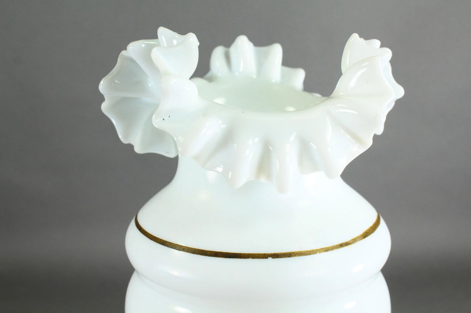 Victorian 19th/20th Century Bristol Glass Vase Opaque White With Ruffled Top - 8