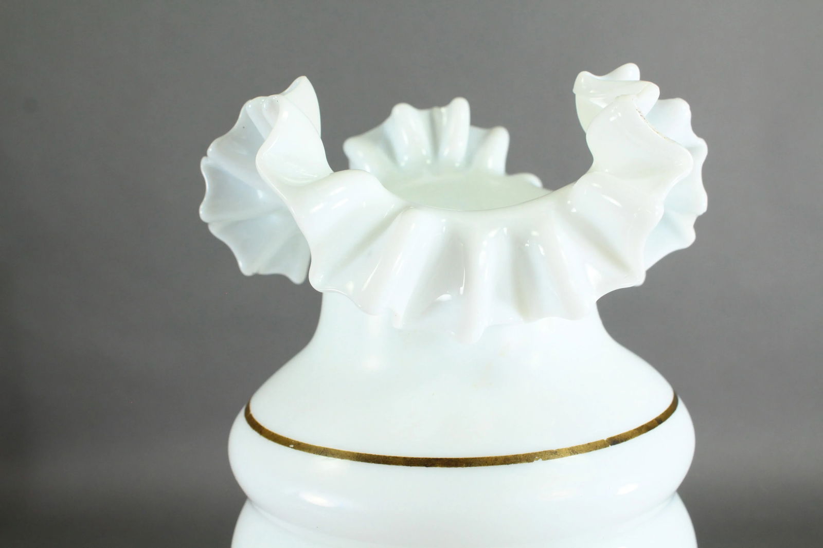 Victorian 19th/20th Century Bristol Glass Vase Opaque White With Ruffled Top - 9
