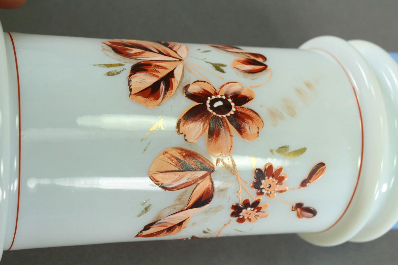 Pair of Victorian 19th/20th Century Bristol Glass Vases, Opaque White Painted Flowers - 11