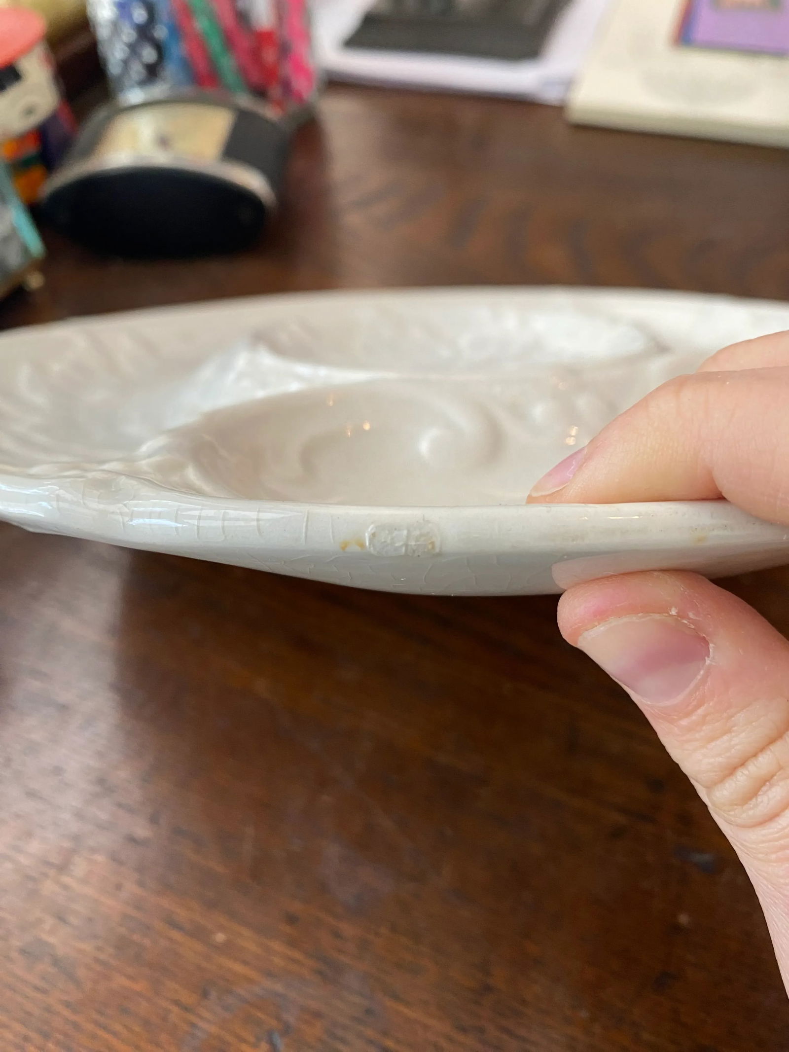 Antique Gien France White Artichoke Plate - 6