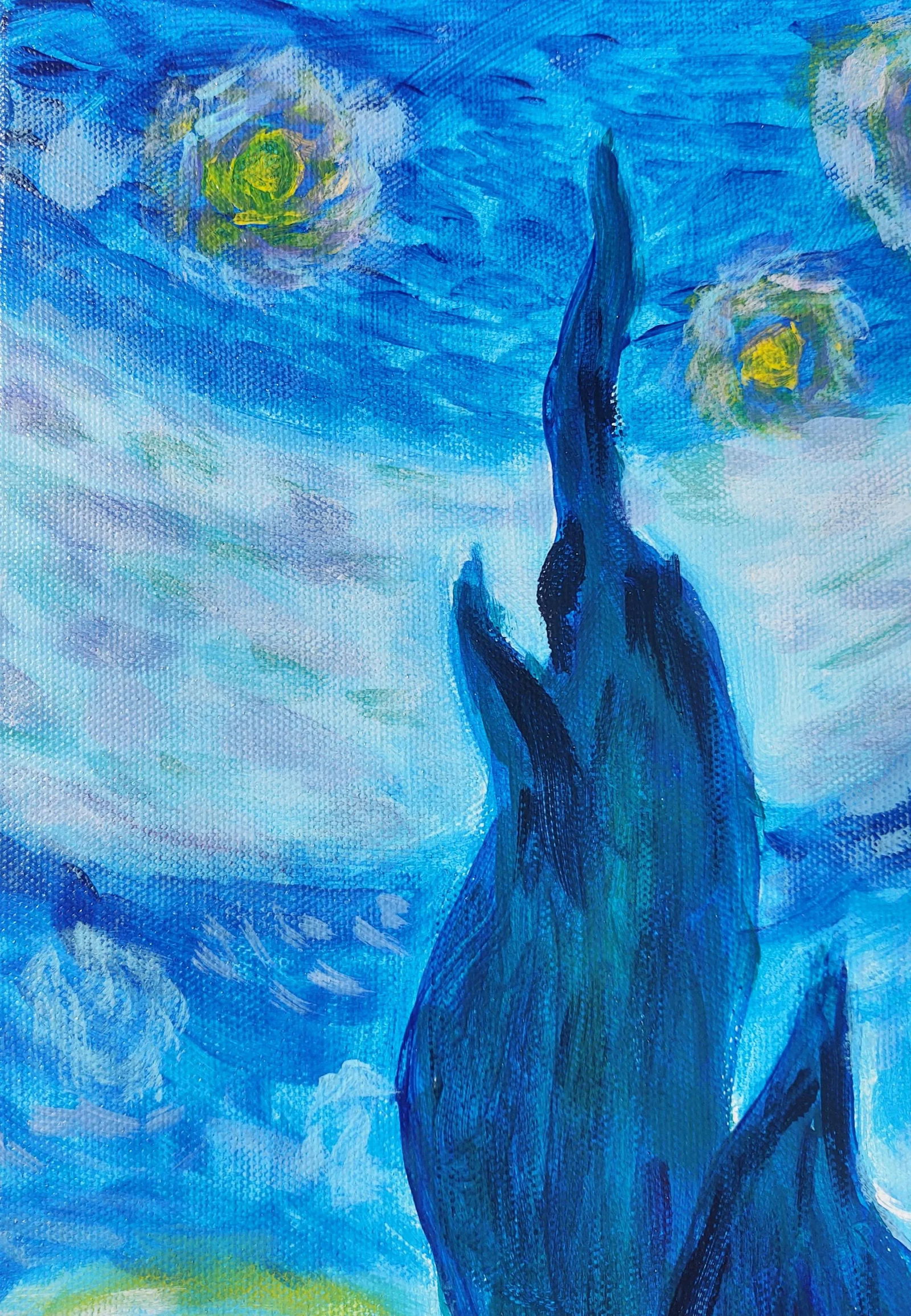 "A Tribute to Van Gogh's Starry Night" Contemporary Post-Impressionist Landscape Painting by Linda M - 3