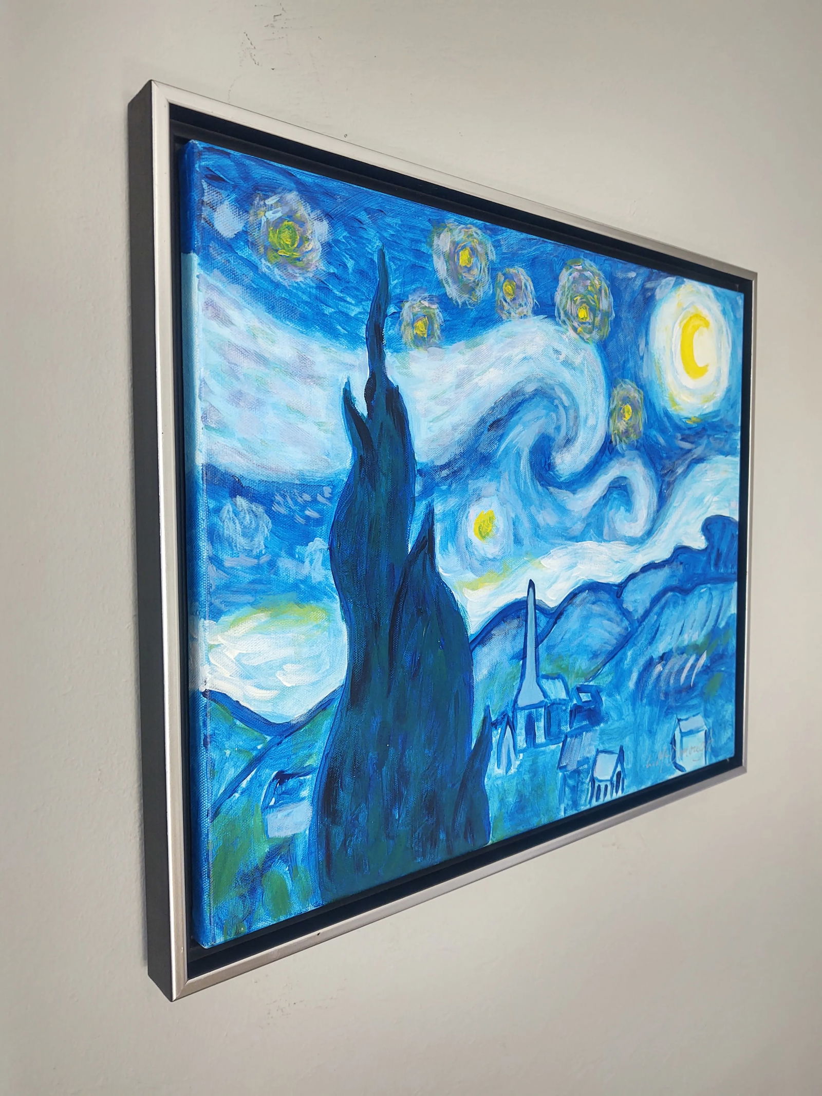 "A Tribute to Van Gogh's Starry Night" Contemporary Post-Impressionist Landscape Painting by Linda M - 4