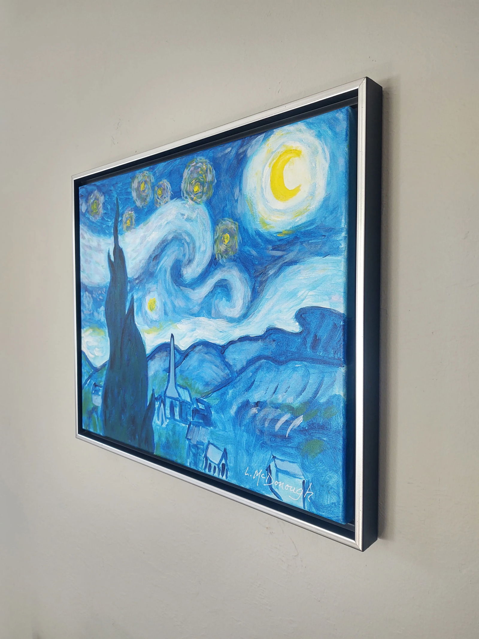 "A Tribute to Van Gogh's Starry Night" Contemporary Post-Impressionist Landscape Painting by Linda M - 6