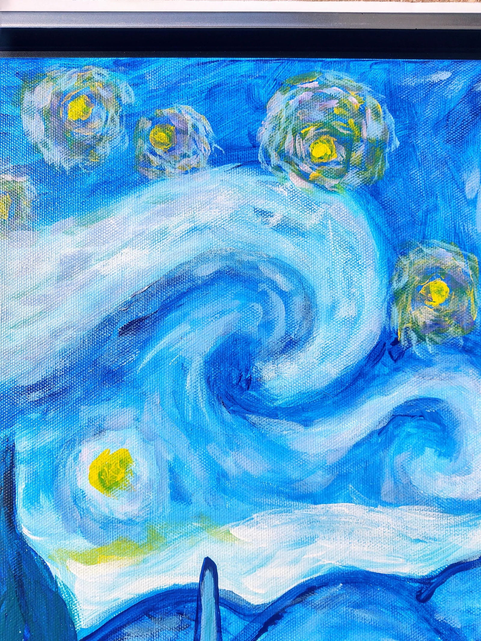 "A Tribute to Van Gogh's Starry Night" Contemporary Post-Impressionist Landscape Painting by Linda M - 9