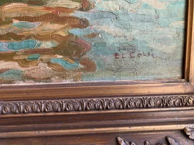 Early 20th Century "Saint Marks, Italy" Maritime Harbor Scene Oil Painting, Framed - 4