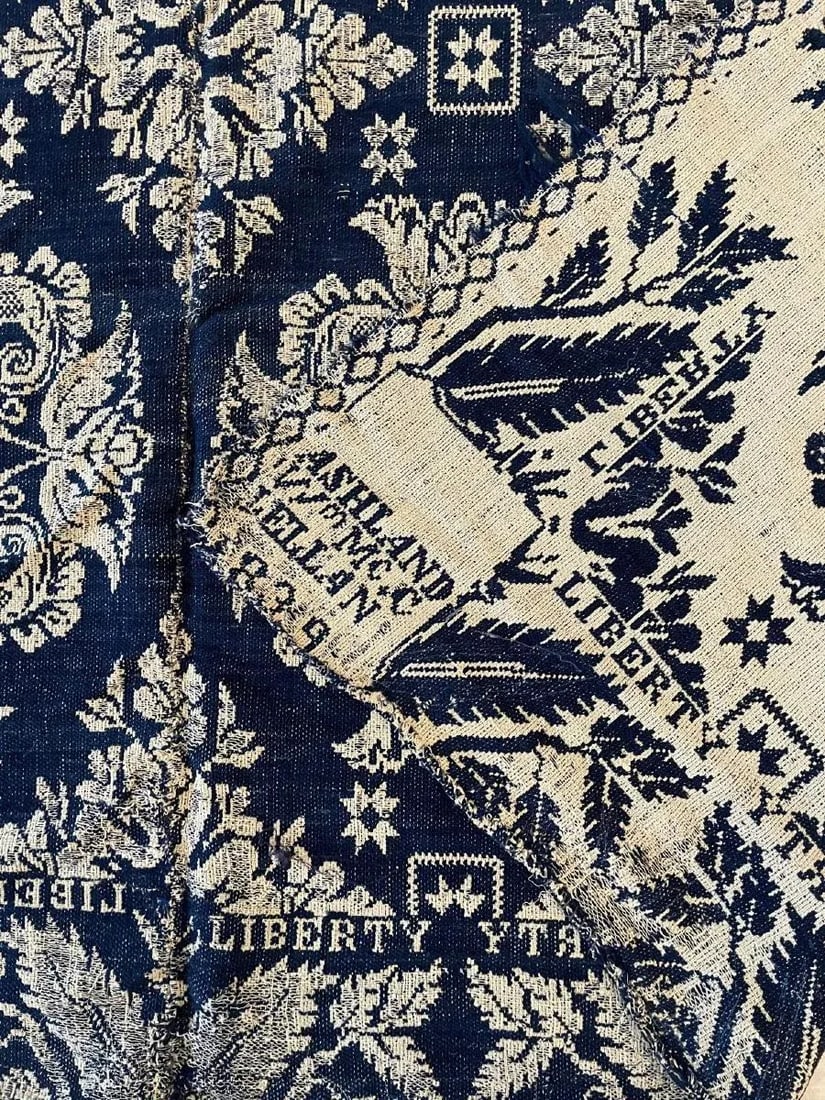 Antique Jacquard Woven Coverlet Liberty Ashland W McLellen 1839 - 4