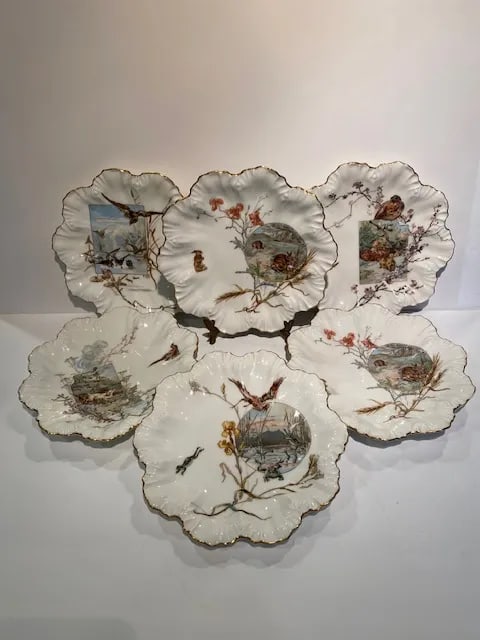 Antique Limoges Porcelain Scalloped Aesthetic Plates- Set of 6 - 13