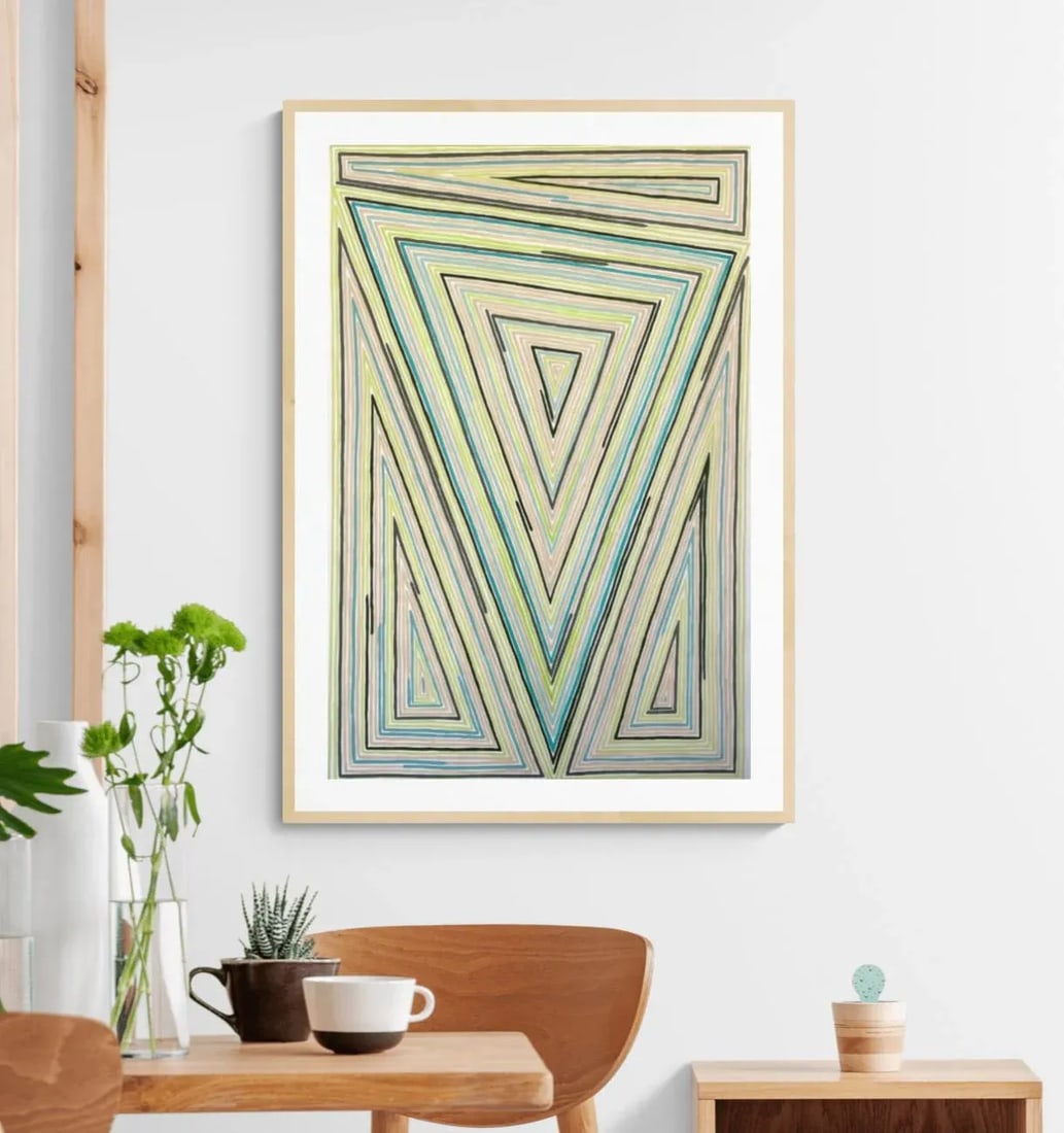 Abstract Geometric Painting With Parallel Lines and Upside-Down Triangle by Sarah Vaaler - 2