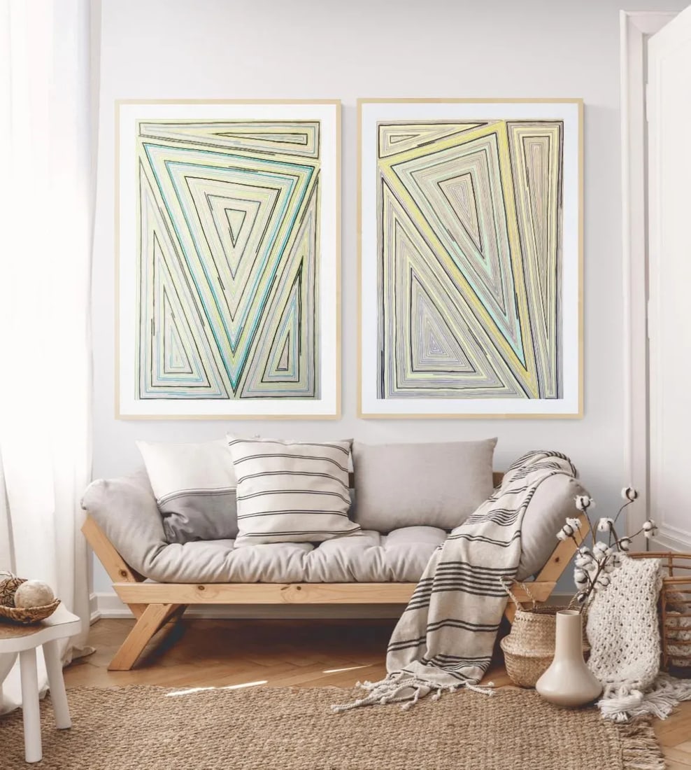 Abstract Geometric Painting With Parallel Lines and Upside-Down Triangle by Sarah Vaaler - 3