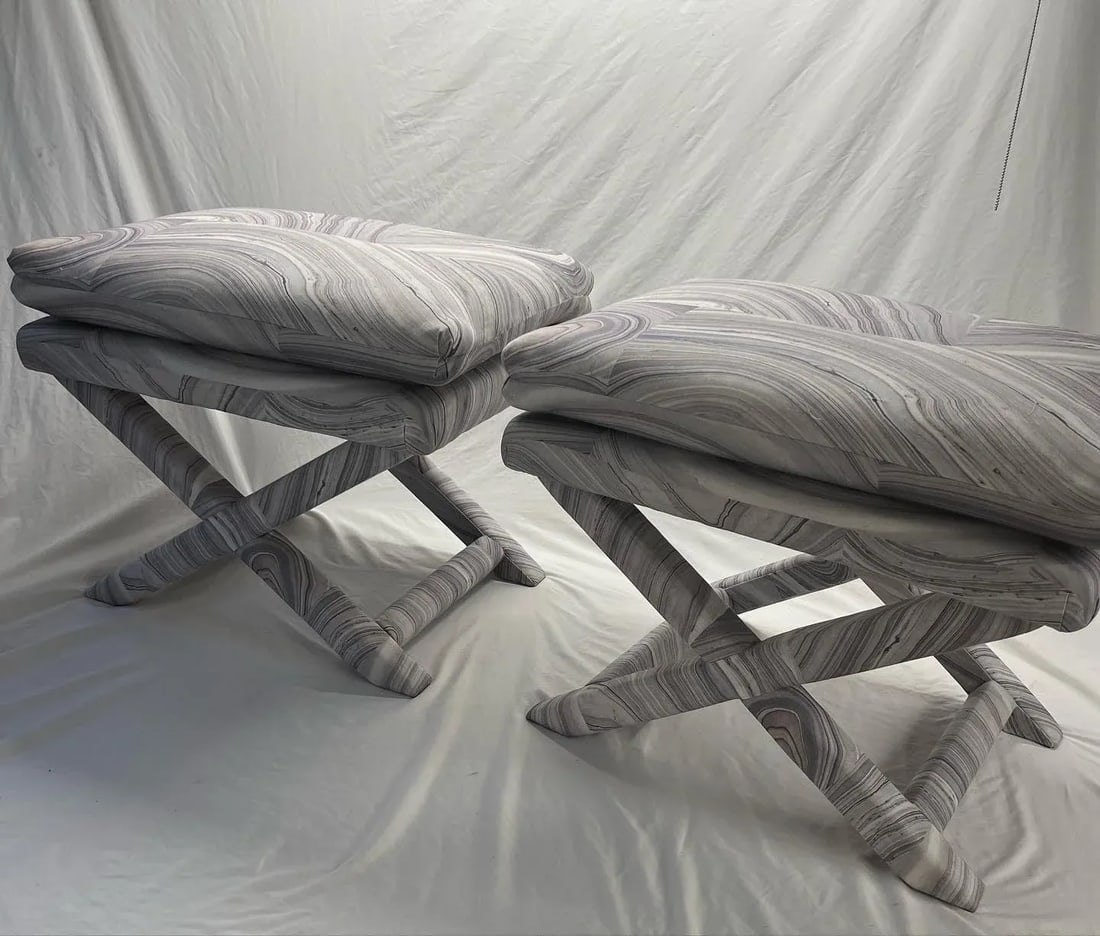 Pair of 1970's Ottomans in the Style of Billy Baldwin - 9