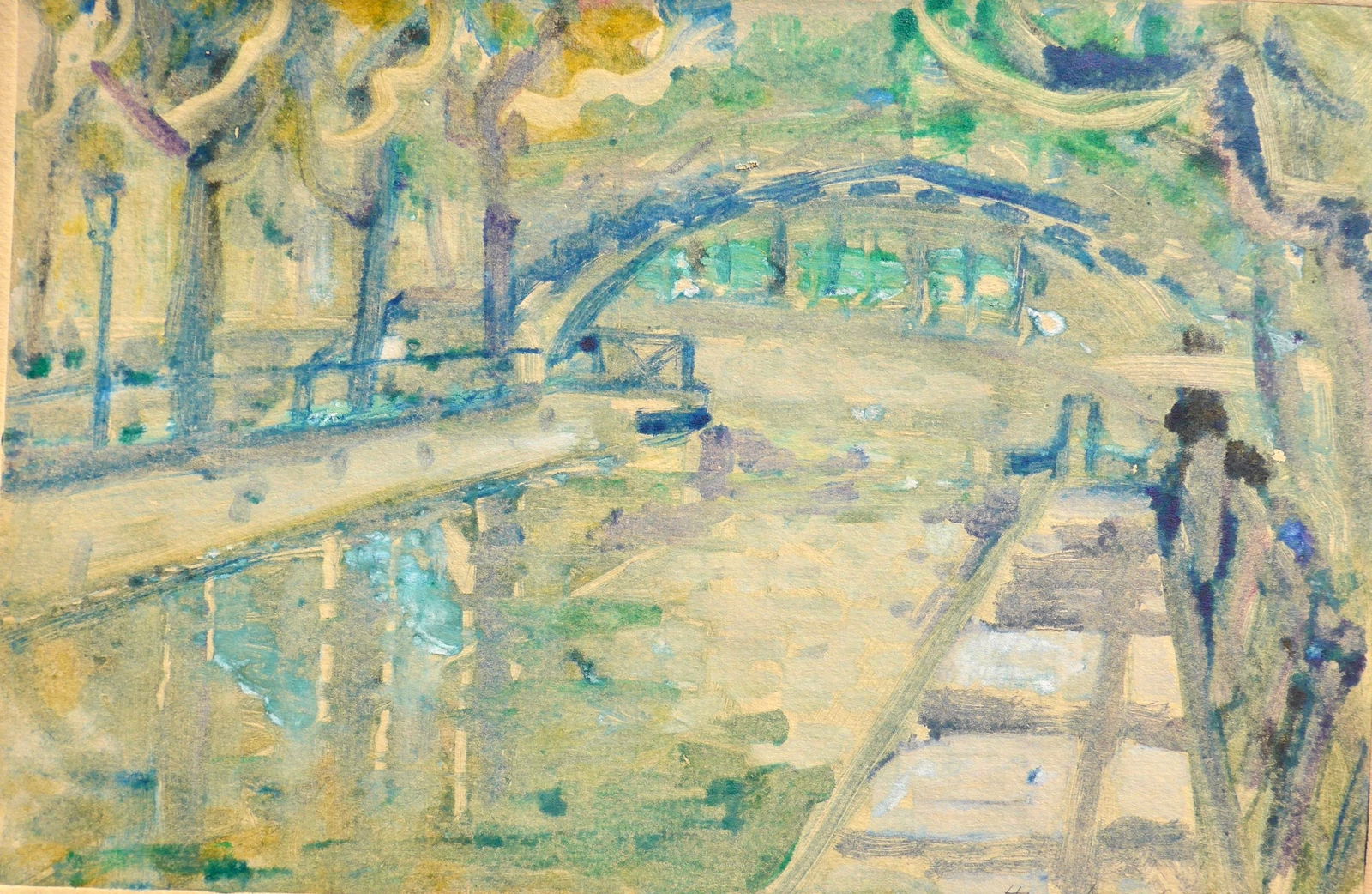 "Canal St. Martin" Contemporary Monotype by Humbert Curcuru - 4