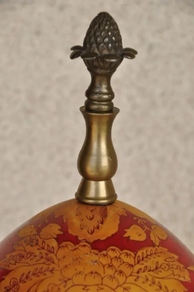 Vintage Hand-Painted Porcelain Egg Sculpture Centerpiece on Brass and Marble Stand - 3