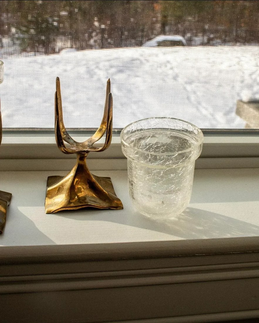 Vintage Brass and "Crack Glass" Votives- Set of 2 - 2