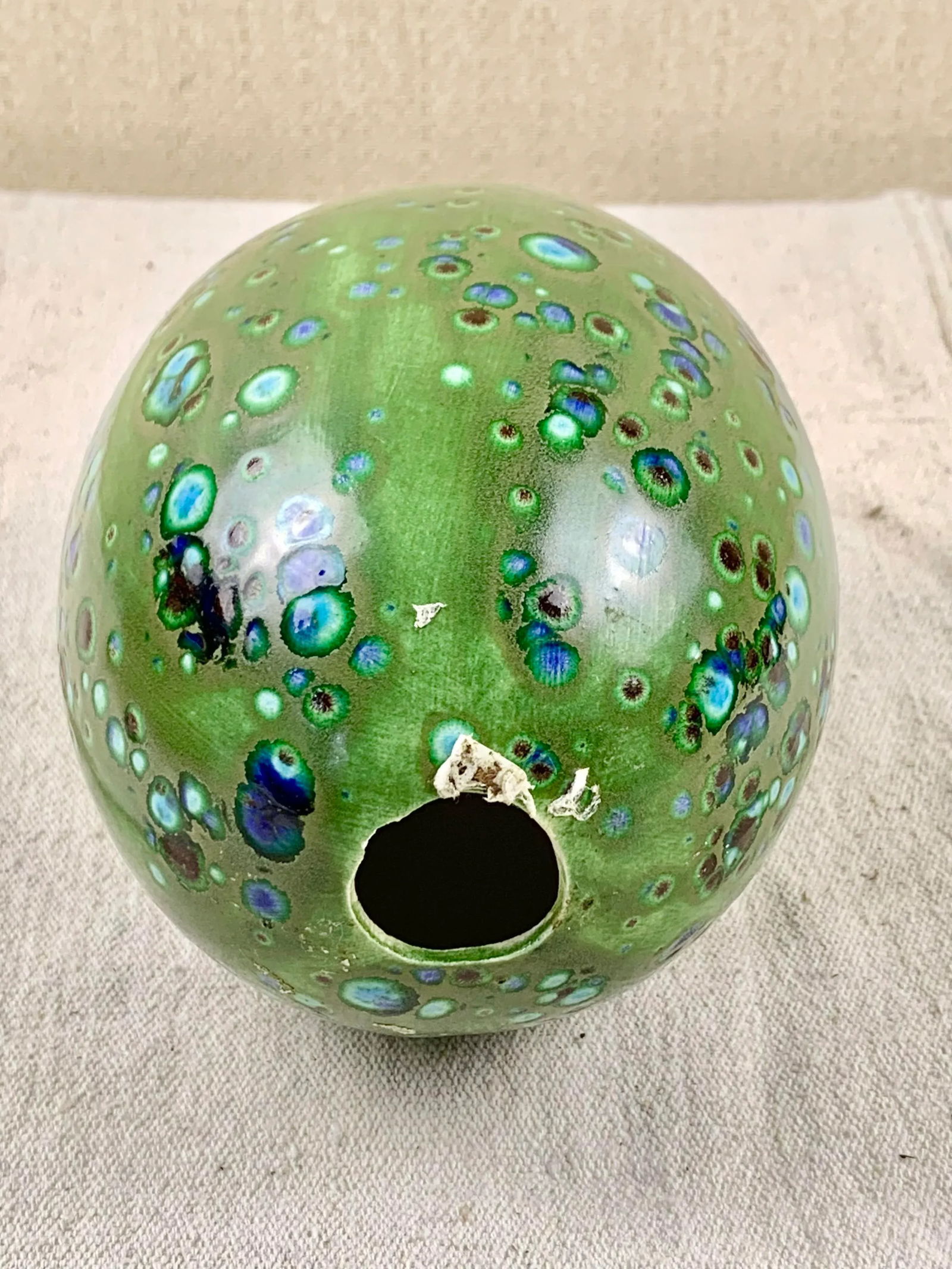 Vintage Large Green Speckled Ceramic Egg - 10