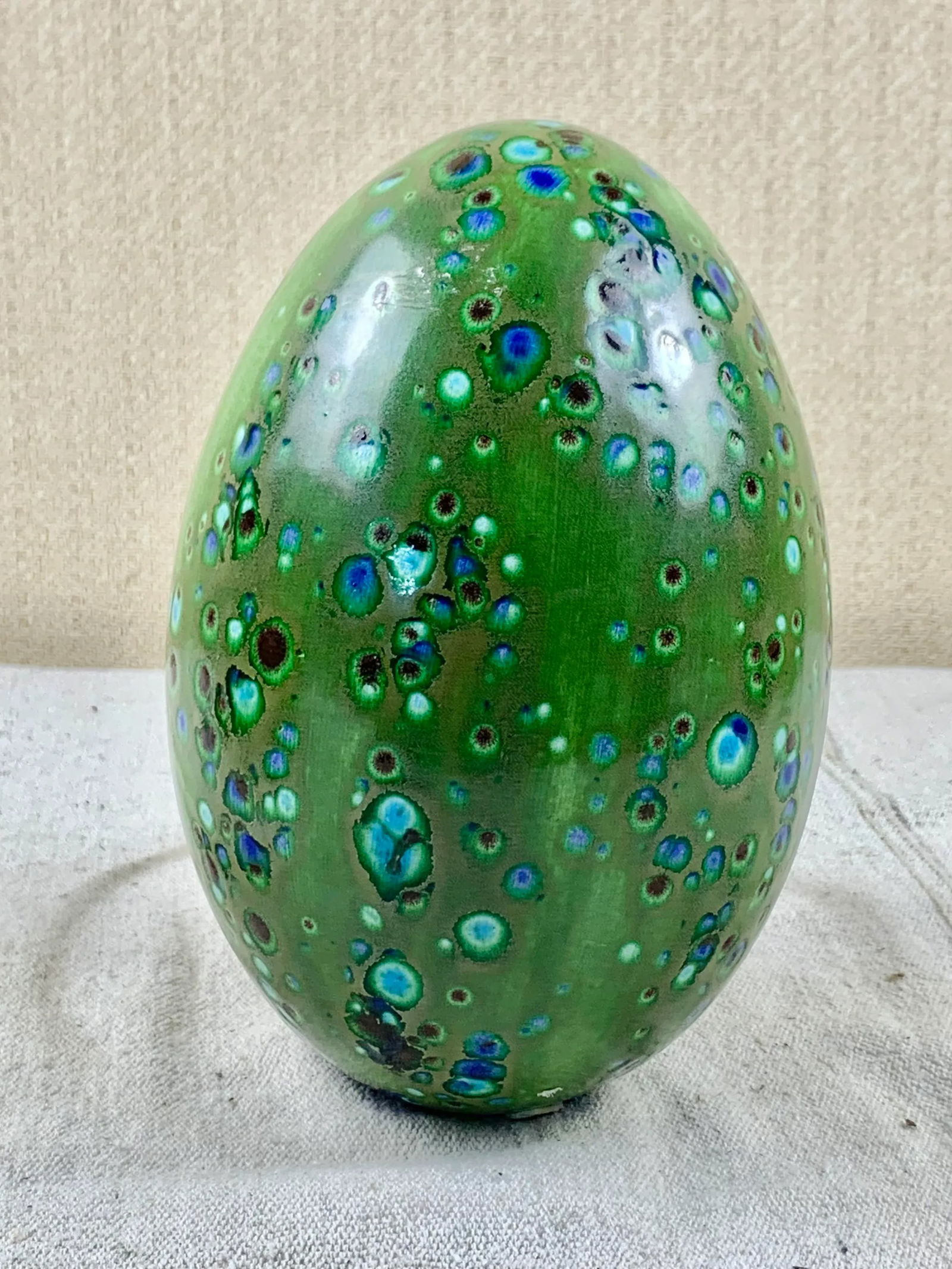 Vintage Large Green Speckled Ceramic Egg - 11