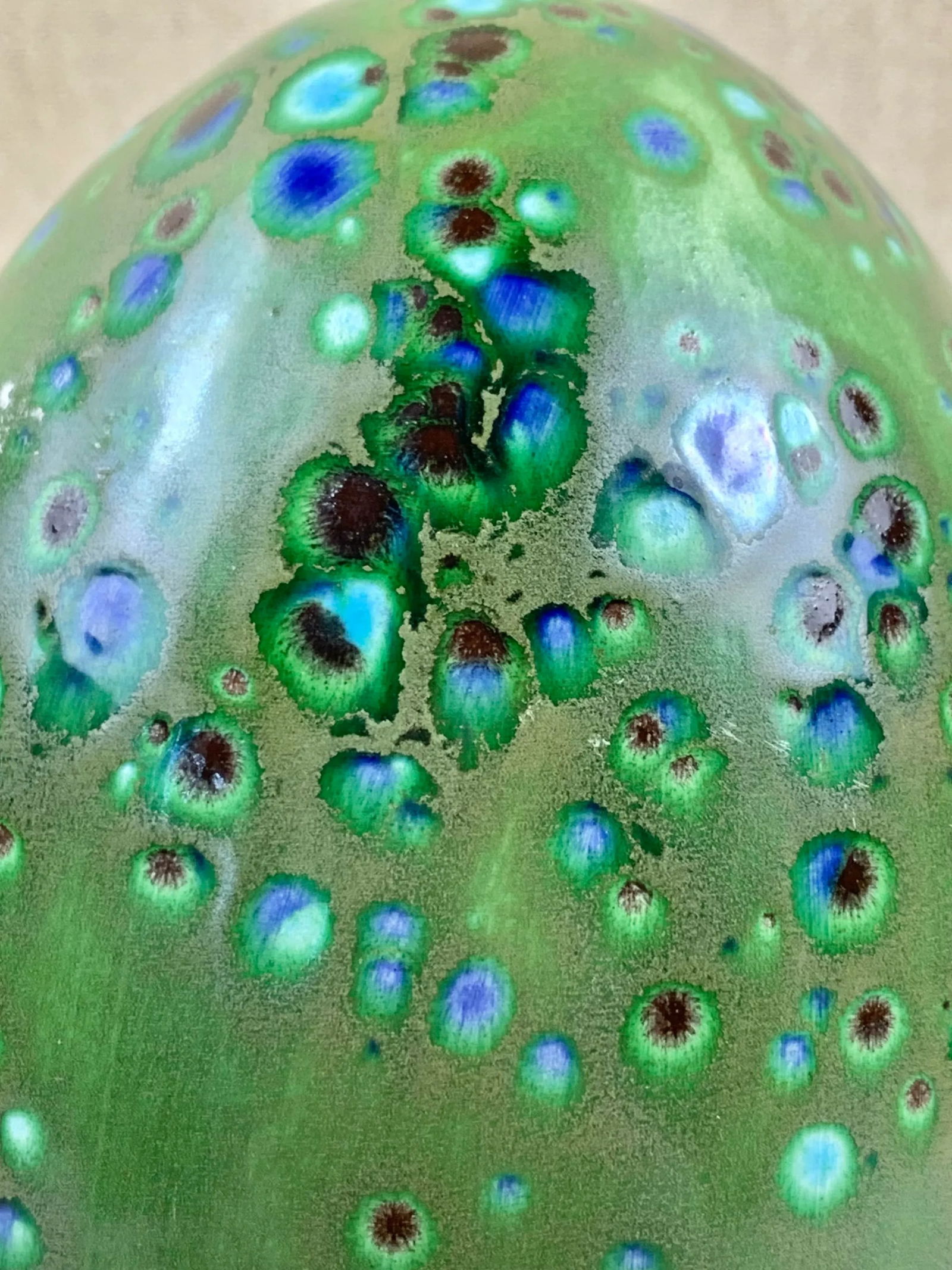 Vintage Large Green Speckled Ceramic Egg - 6