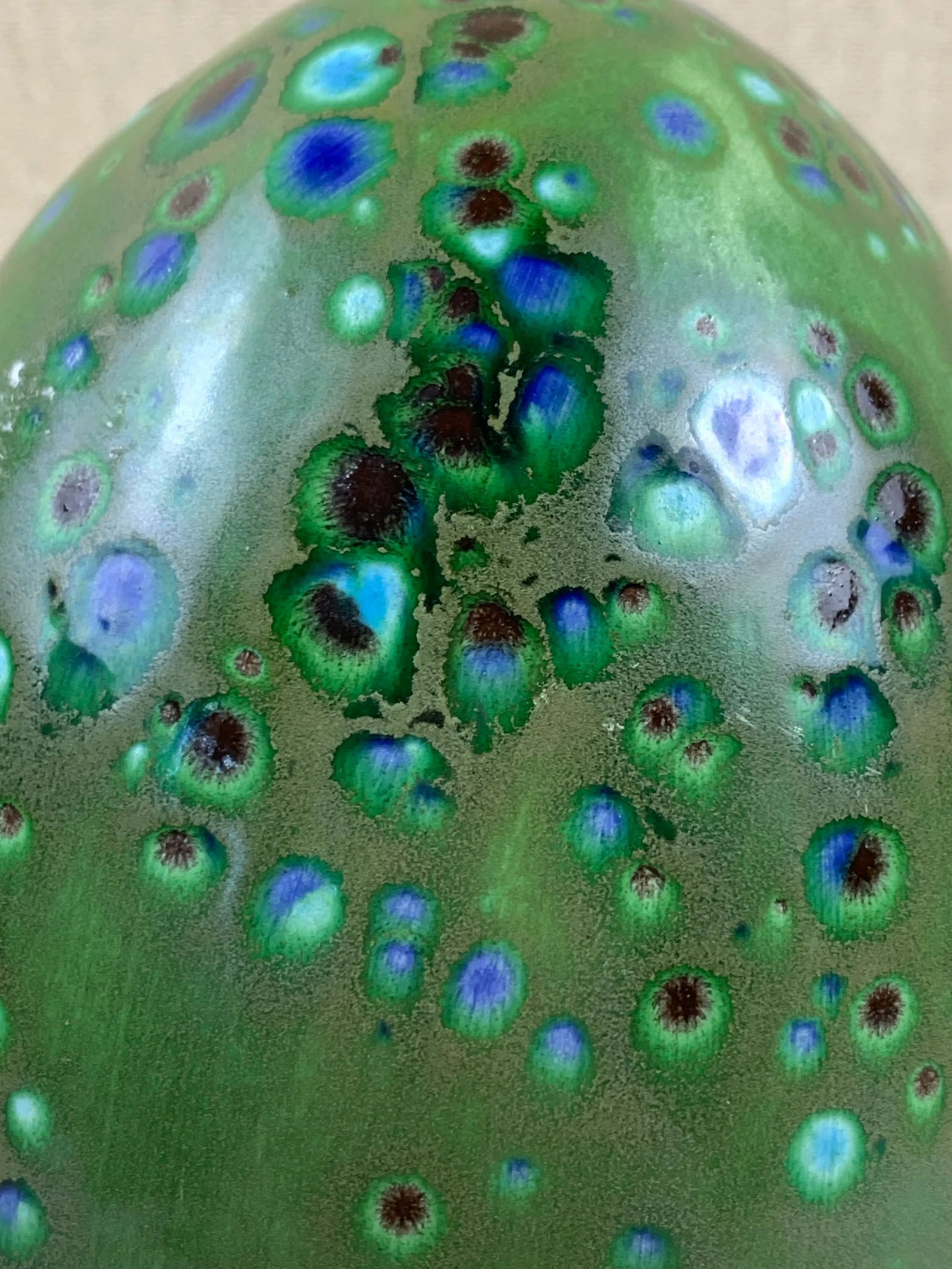 Vintage Large Green Speckled Ceramic Egg - 7