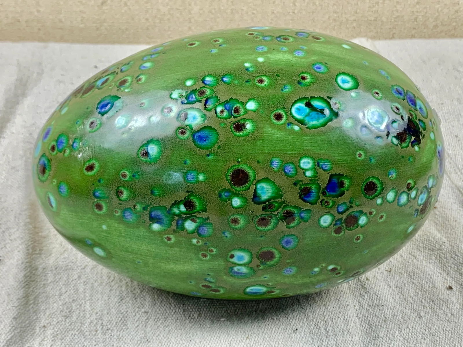 Vintage Large Green Speckled Ceramic Egg - 9
