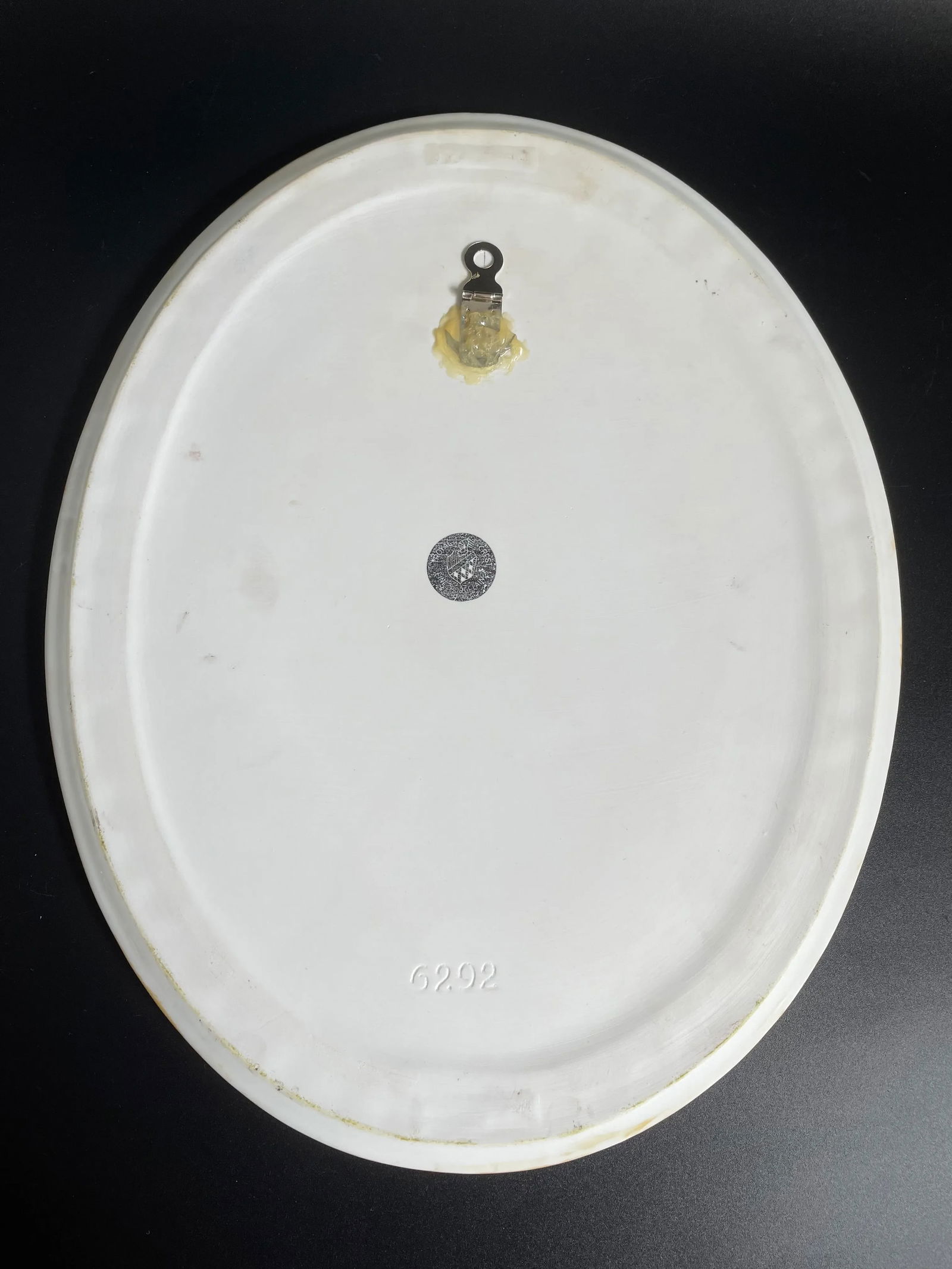 Large Hand Painted Great Horned Owl Portrait Oval Porcelain Wall Plaque - 2