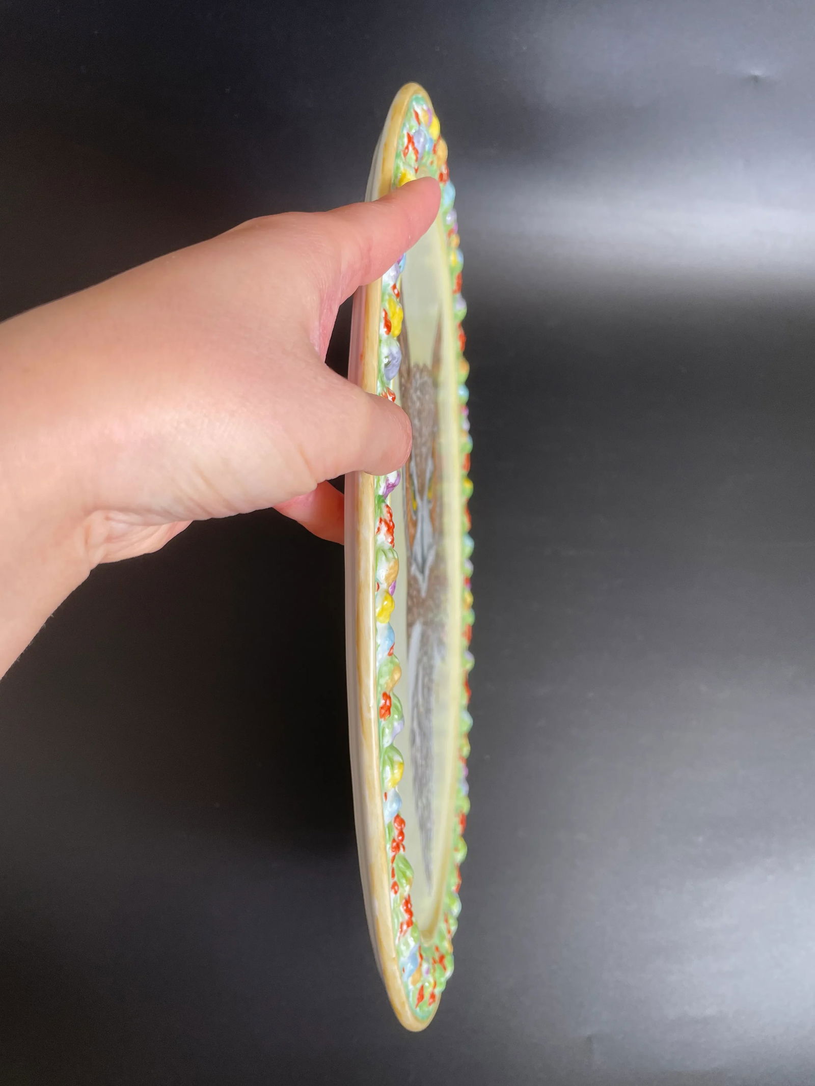 Large Hand Painted Great Horned Owl Portrait Oval Porcelain Wall Plaque - 5