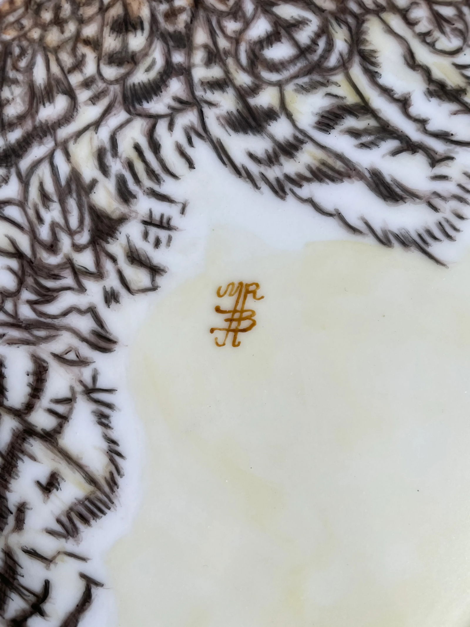 Large Hand Painted Great Horned Owl Portrait Oval Porcelain Wall Plaque - 8