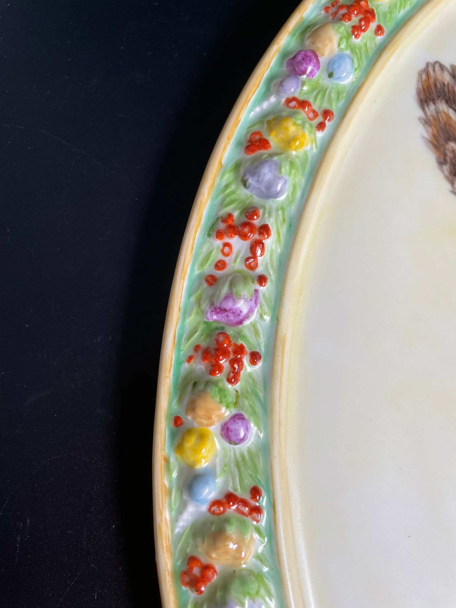 Large Hand Painted Great Horned Owl Portrait Oval Porcelain Wall Plaque - 9